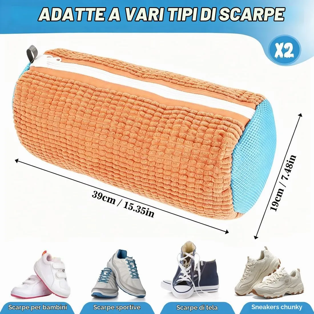 WUFANC Sacchetti per Lavaggio Scarpe in Lavatrice, 2 Pezzi, Microfibra con Cerniera Invisibile - immagine 5