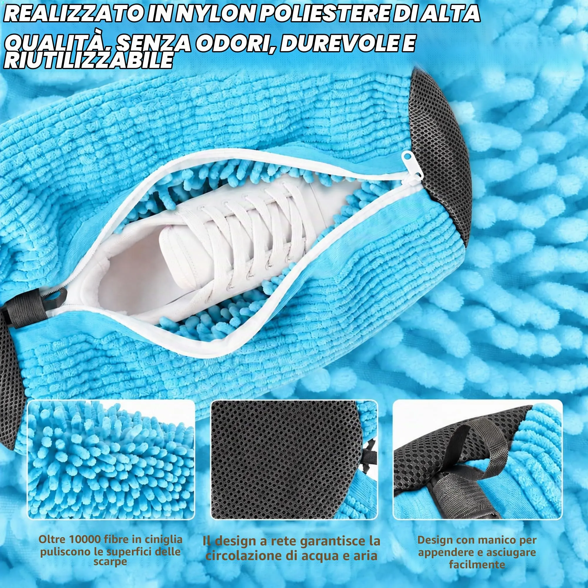 WUFANC Sacchetti per Lavare Scarpe in Lavatrice, 2 Pezzi, Microfibra con Cerniera Invisibile - immagine 3