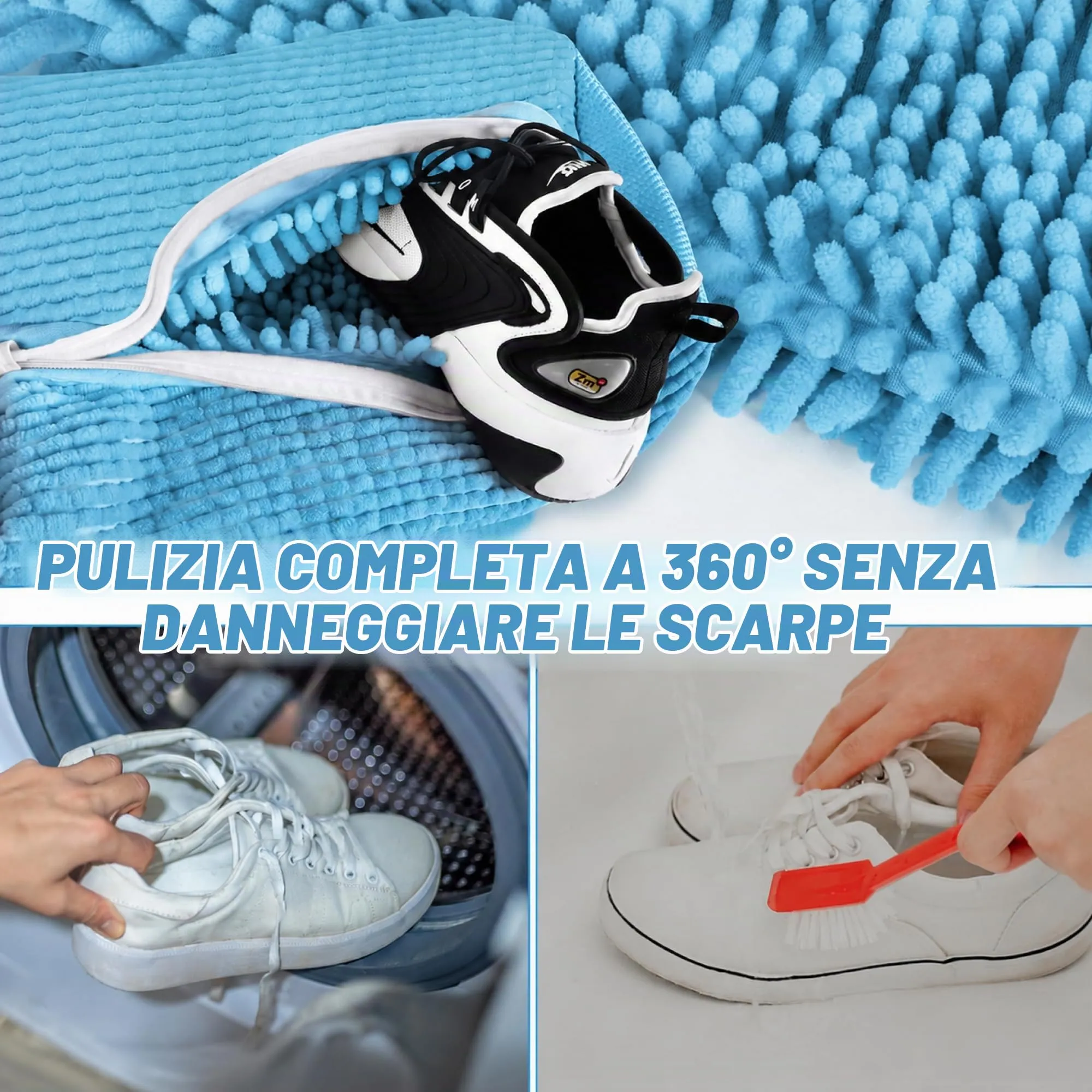 WUFANC Sacchetti per Lavare Scarpe in Lavatrice, 2 Pezzi, Microfibra con Cerniera Invisibile - immagine 4