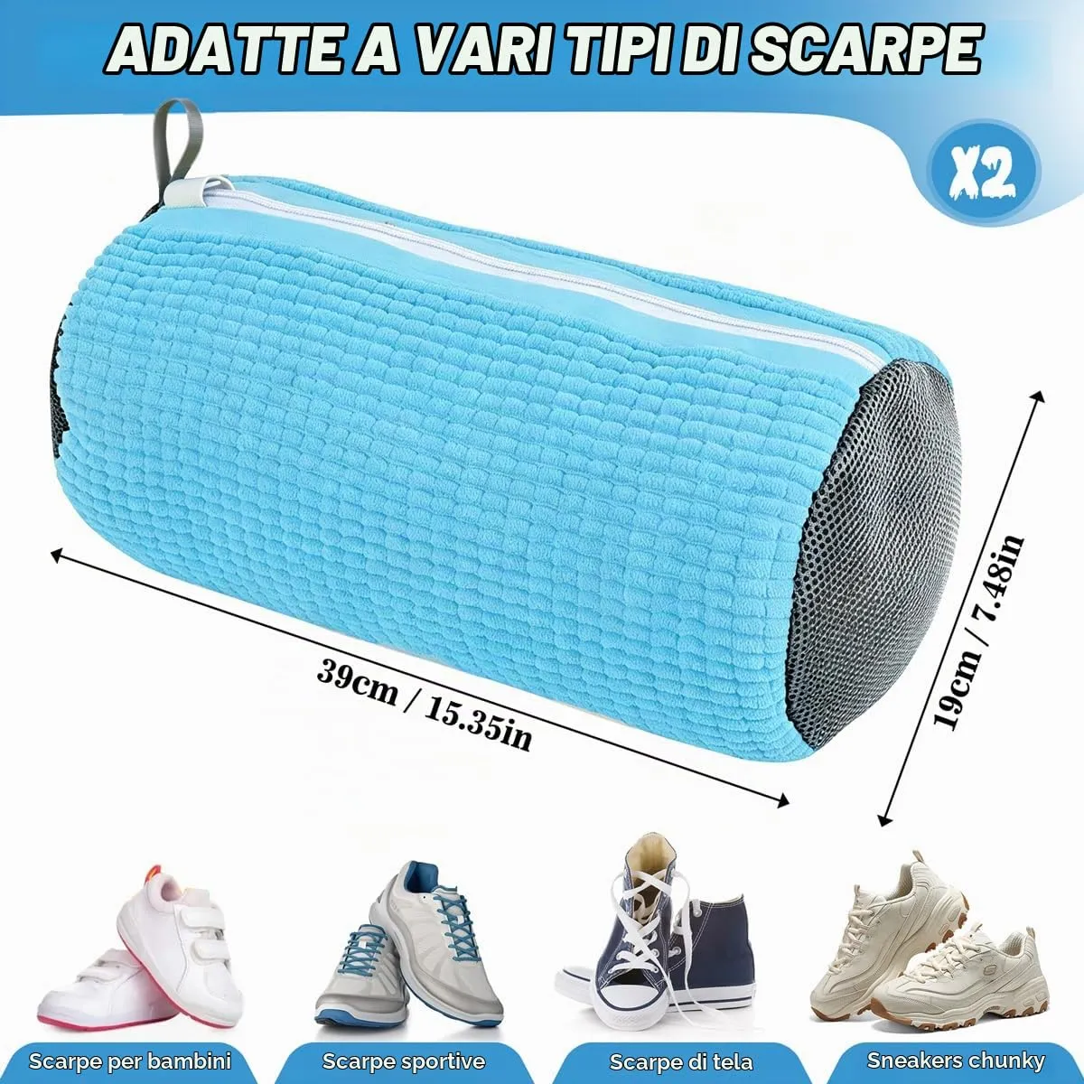 WUFANC Sacchetti per Lavare Scarpe in Lavatrice, 2 Pezzi, Microfibra con Cerniera Invisibile - immagine 5
