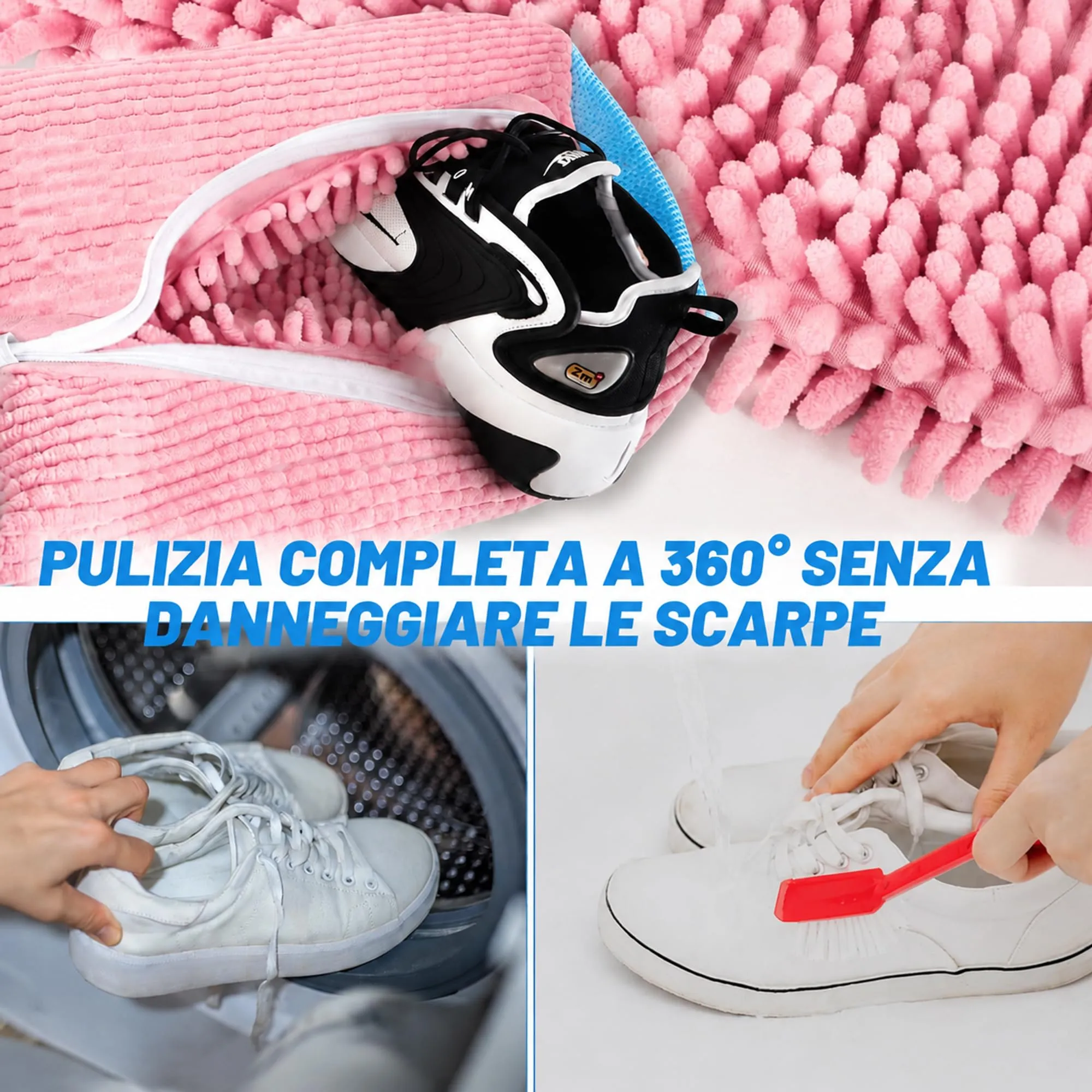 WUFANC Sacchetti per Lavaggio Scarpe in Lavatrice, 2 Pezzi, Microfibra con Cerniera Invisibile per Sneakers e Scarpe Sportive - immagine 4