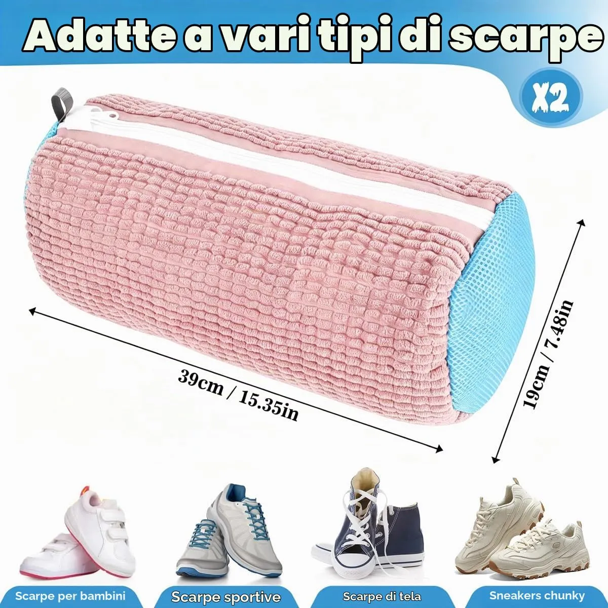 WUFANC Sacchetti per Lavaggio Scarpe in Lavatrice, 2 Pezzi, Microfibra con Cerniera Invisibile per Sneakers e Scarpe Sportive - immagine 5