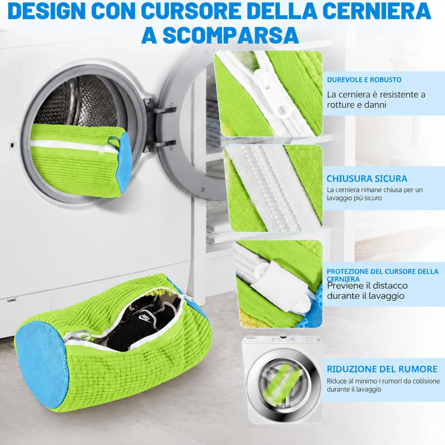 WUFANC Sacchetti per Lavare Scarpe in Lavatrice, Microfibra con Cerniera Invisibile, 2 Pezzi - immagine 2