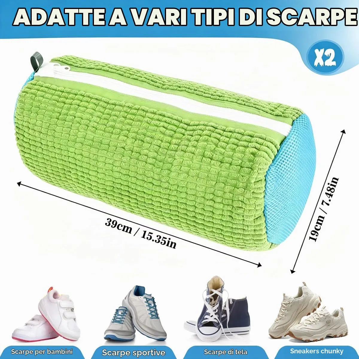 WUFANC Sacchetti per Lavare Scarpe in Lavatrice, Microfibra con Cerniera Invisibile, 2 Pezzi - immagine 5