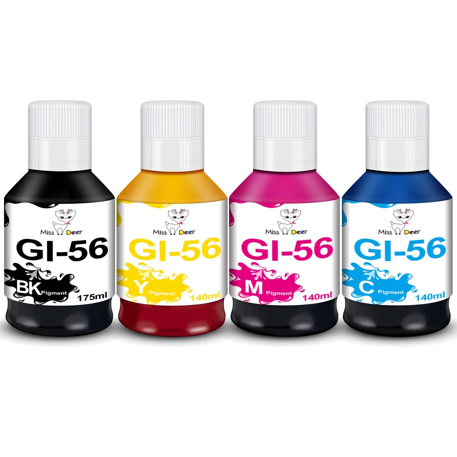Miss Deer GI-56 Inchiostro Compatibile con Canon Maxify GX7050 GX6050 GX5050 GX4050 GX3050 (1 Nero, 1 Ciano, 1 Magenta, 1 Giallo) - immagine 1