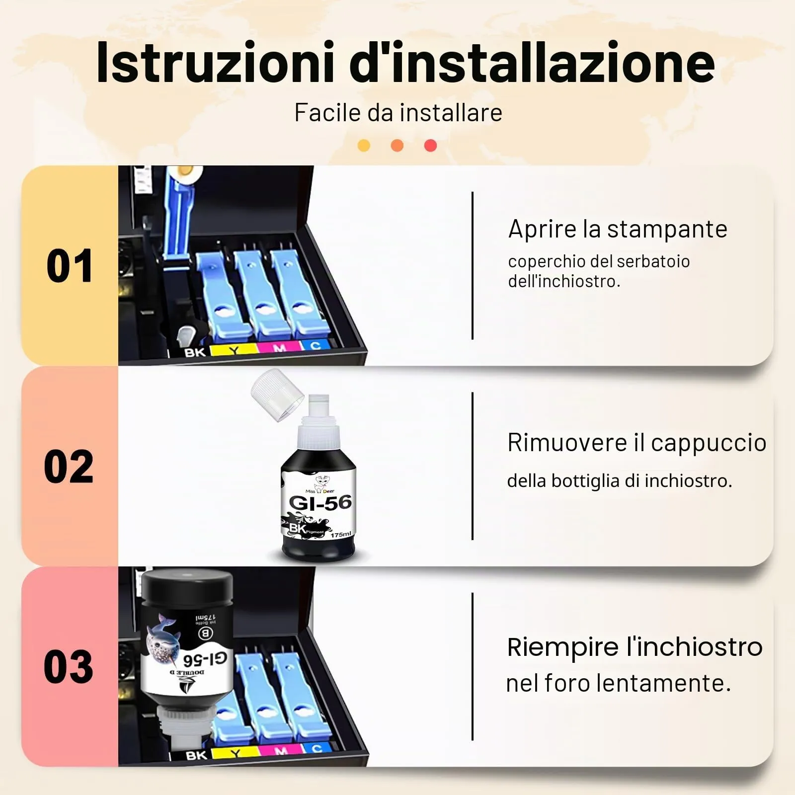 Miss Deer GI-56 Inchiostro Compatibile con Canon Maxify GX7050 GX6050 GX5050 GX4050 GX3050 (1 Nero, 1 Ciano, 1 Magenta, 1 Giallo) - immagine 6
