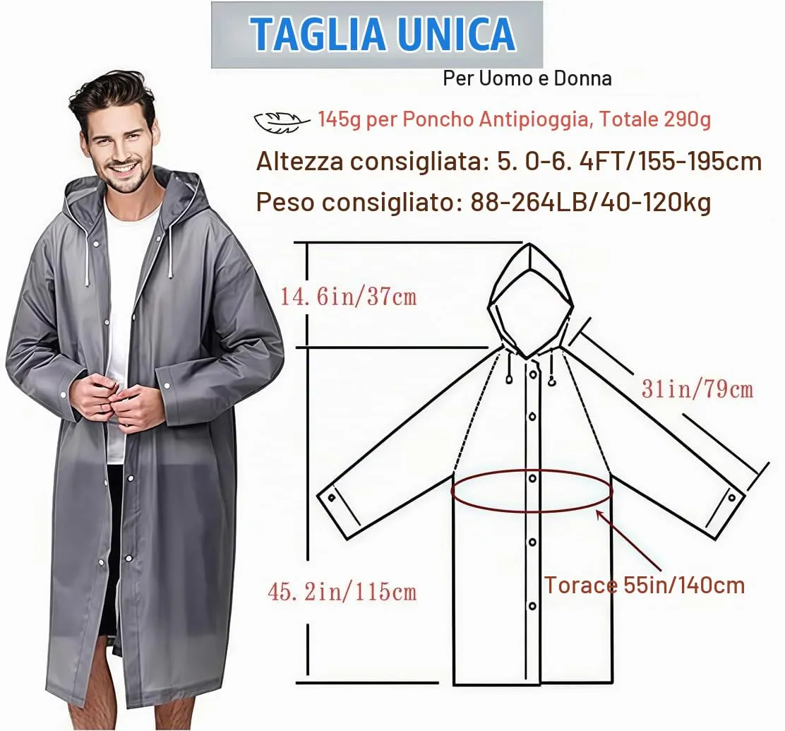 GUKOY Poncho Pioggia Impermeabile in EVA per Uomini e Donne, 2 Pezzi - immagine 2