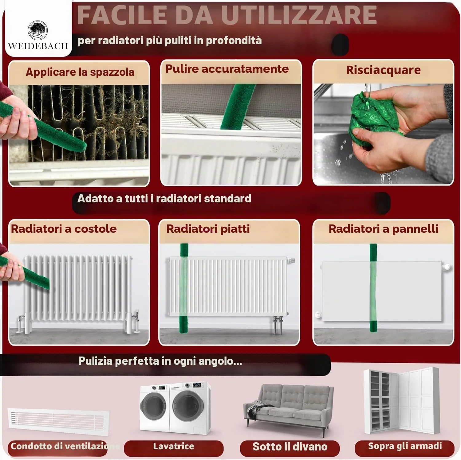 Weidebach Spazzola per termosifone V.3.0, 90 cm - immagine 3