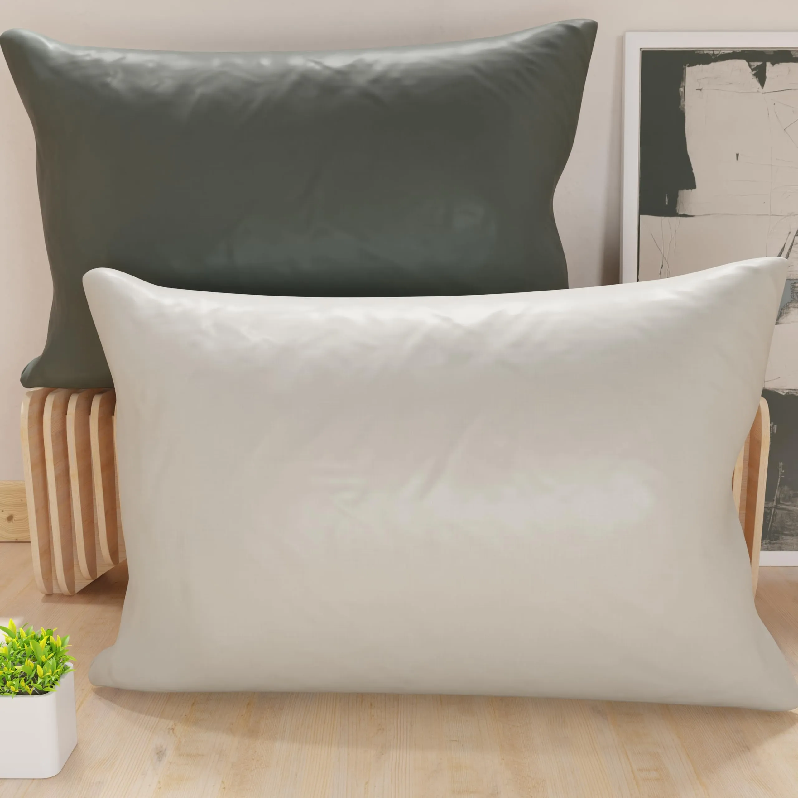 PETTI Artigiani Italiani Set 2 Federe Cuscino 80x50 cm in Microfibra Double Face Grigio Chiaro e Scuro - immagine 1