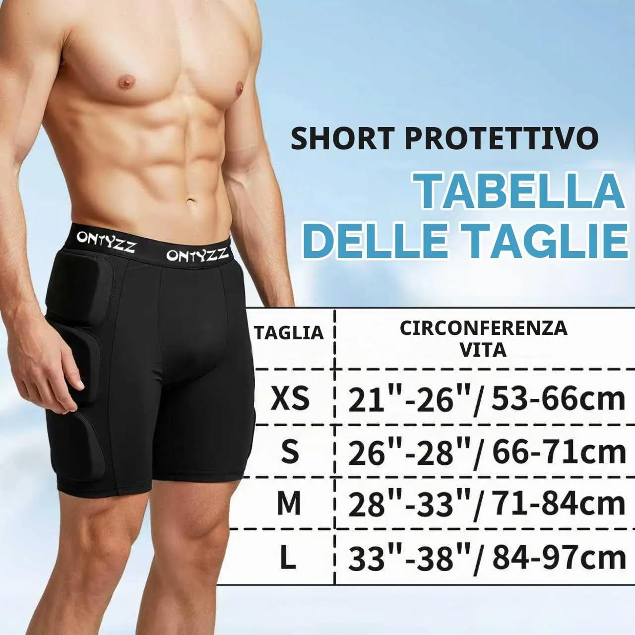 ONTYZZ Pantaloni Protettivi Imbottiti per Anca, Sedere e Coccige per Skateboard, Sci e Snowboard - immagine 3