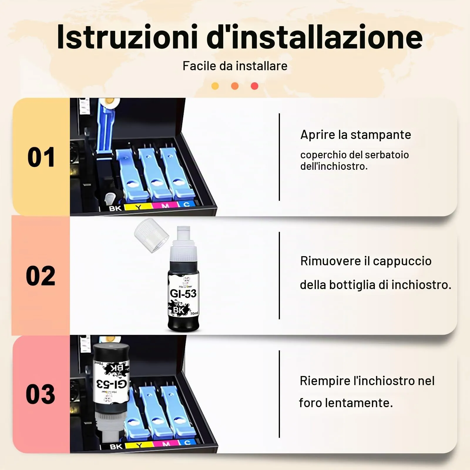 Miss Deer GI-53 Inchiostro per Canon PIXMA G650 G550 (GI-53BK, GI-53C, GI-53M, GI-53Y, GI-53R, GI-53GY, 6-Pack) - immagine 6