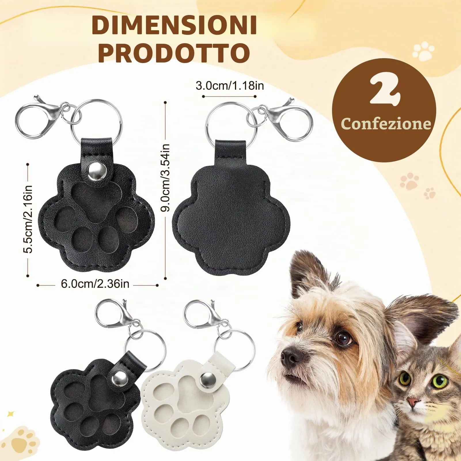 Kiiwah Portachiavi a Forma di Zampa per Raccogliere Peli di Animali, 2 Pezzi (Nero+Bianco) - immagine 2
