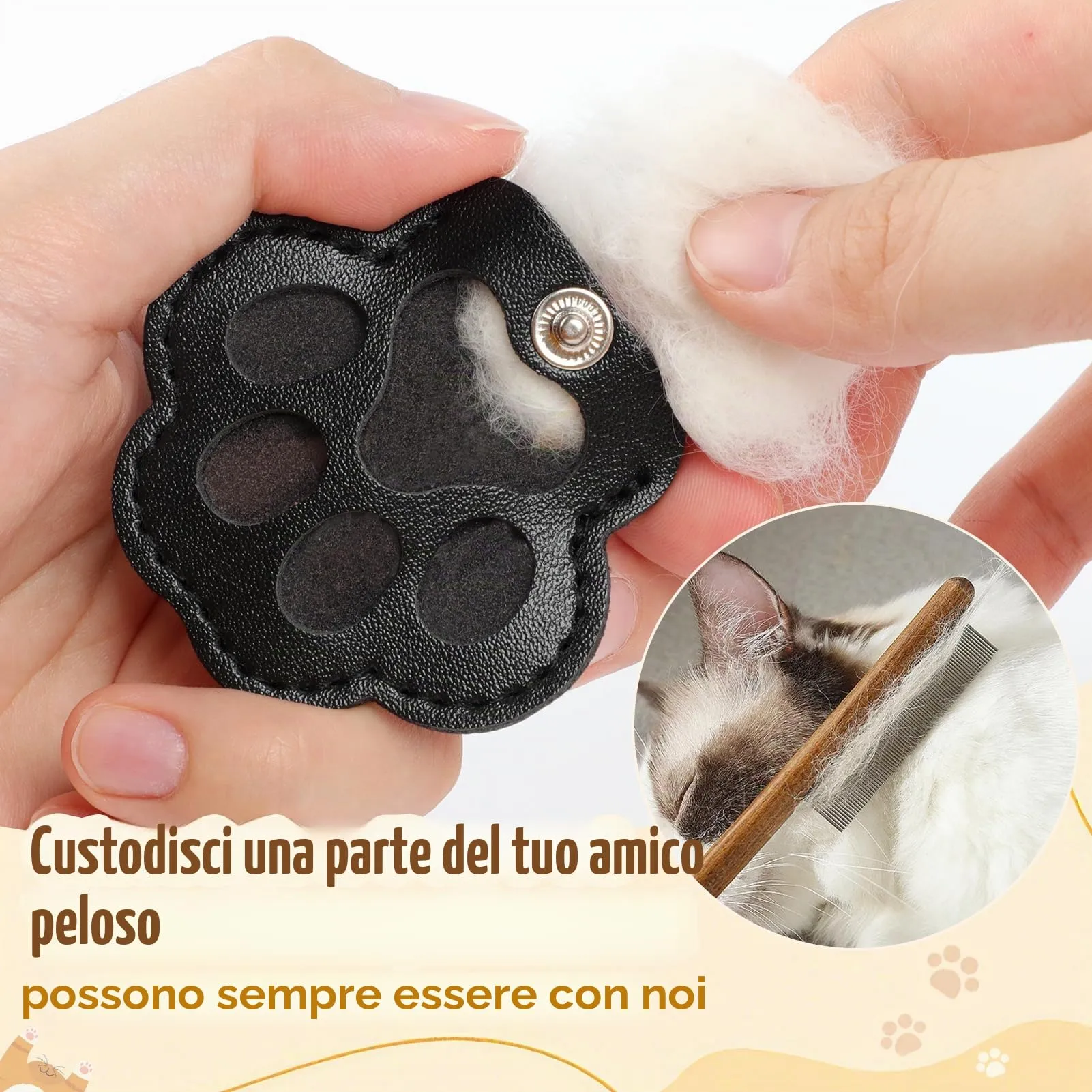 Kiiwah Portachiavi a Forma di Zampa per Raccogliere Peli di Animali, 2 Pezzi (Nero+Bianco) - immagine 3