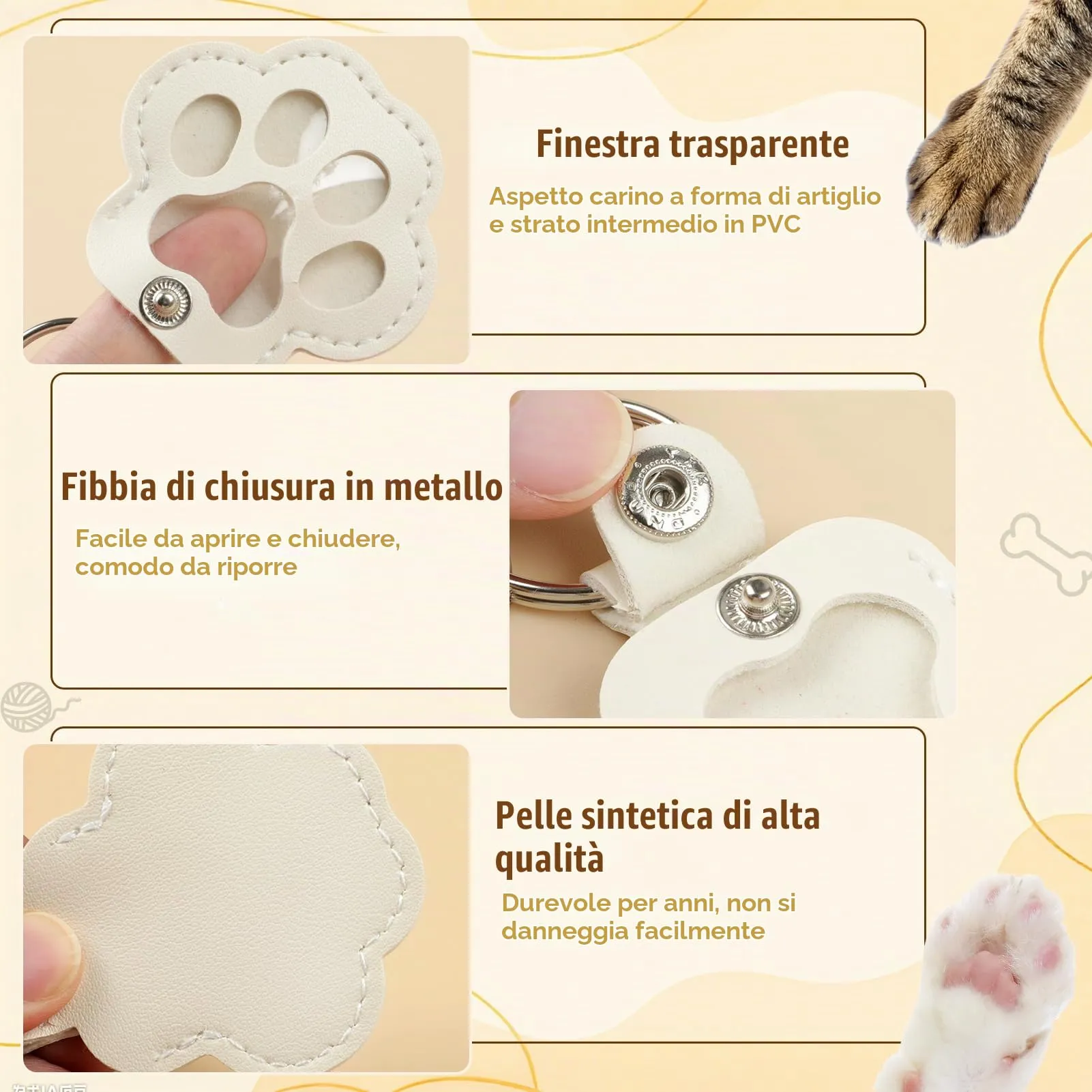 Kiiwah Portachiavi a Forma di Zampa per Raccogliere Peli di Animali, 2 Pezzi (Nero+Bianco) - immagine 4
