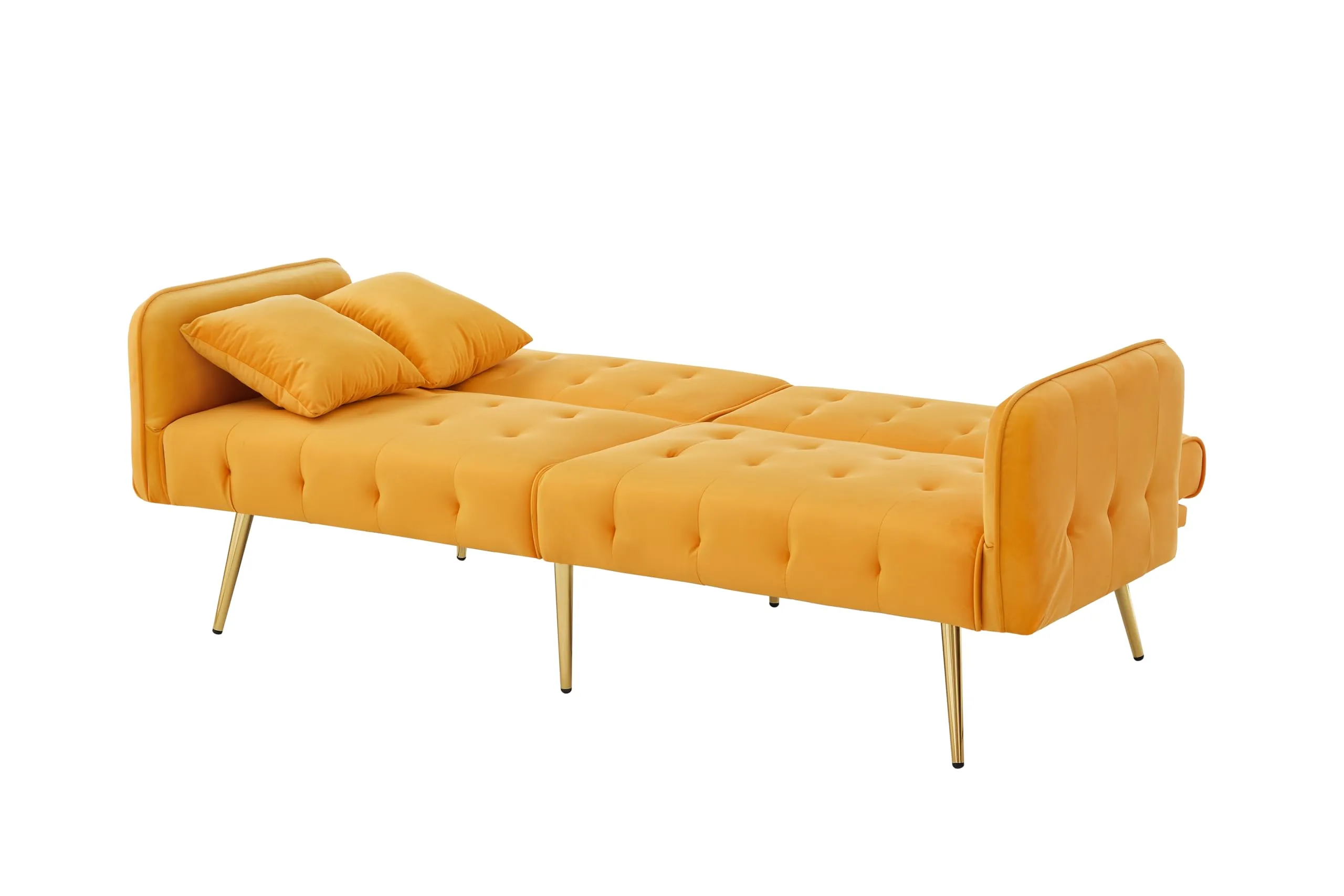NADEUSAK Divano letto a due posti in velluto con schienale regolabile, giallo - immagine 6