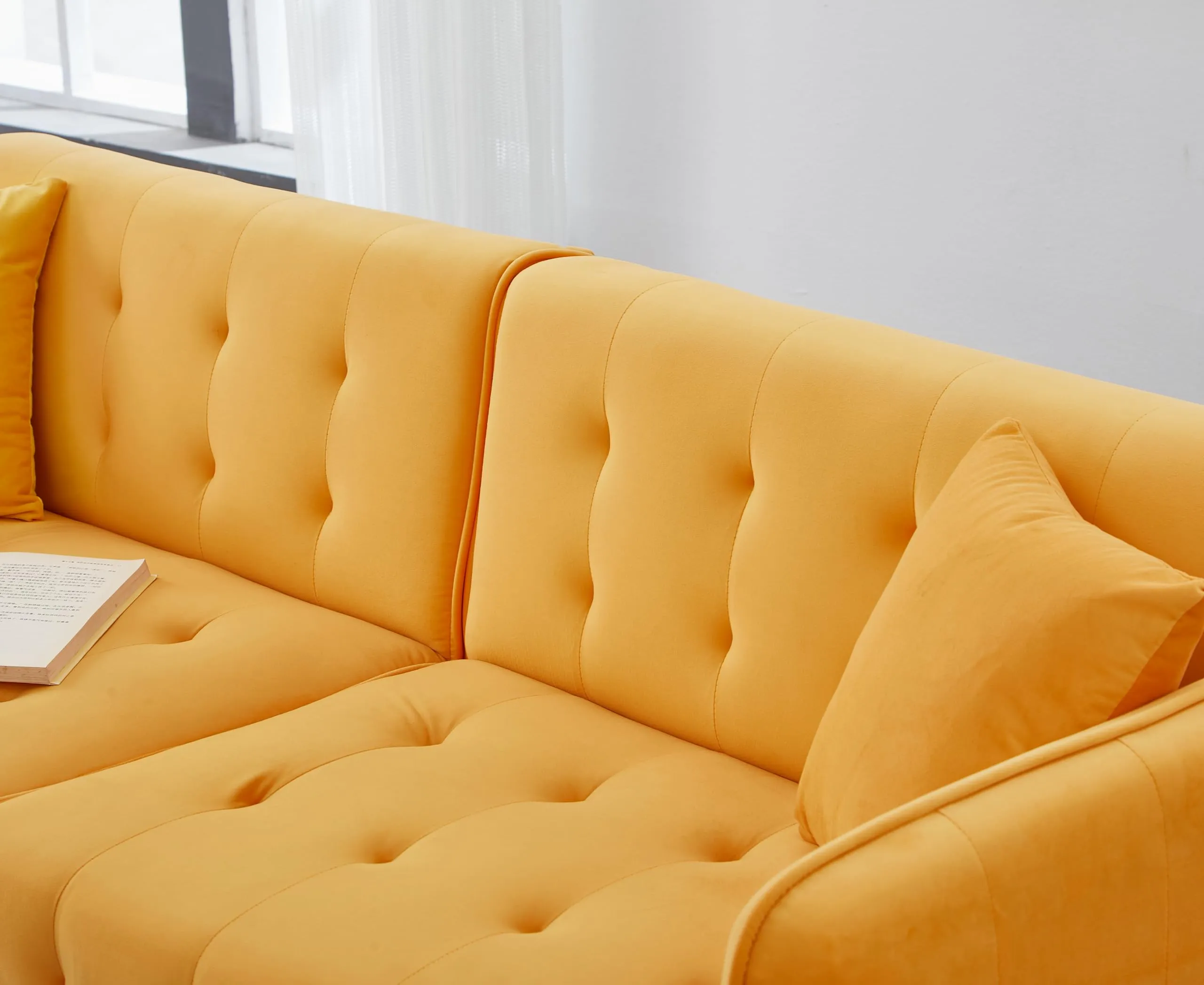 NADEUSAK Divano letto a due posti in velluto con schienale regolabile, giallo - immagine 8