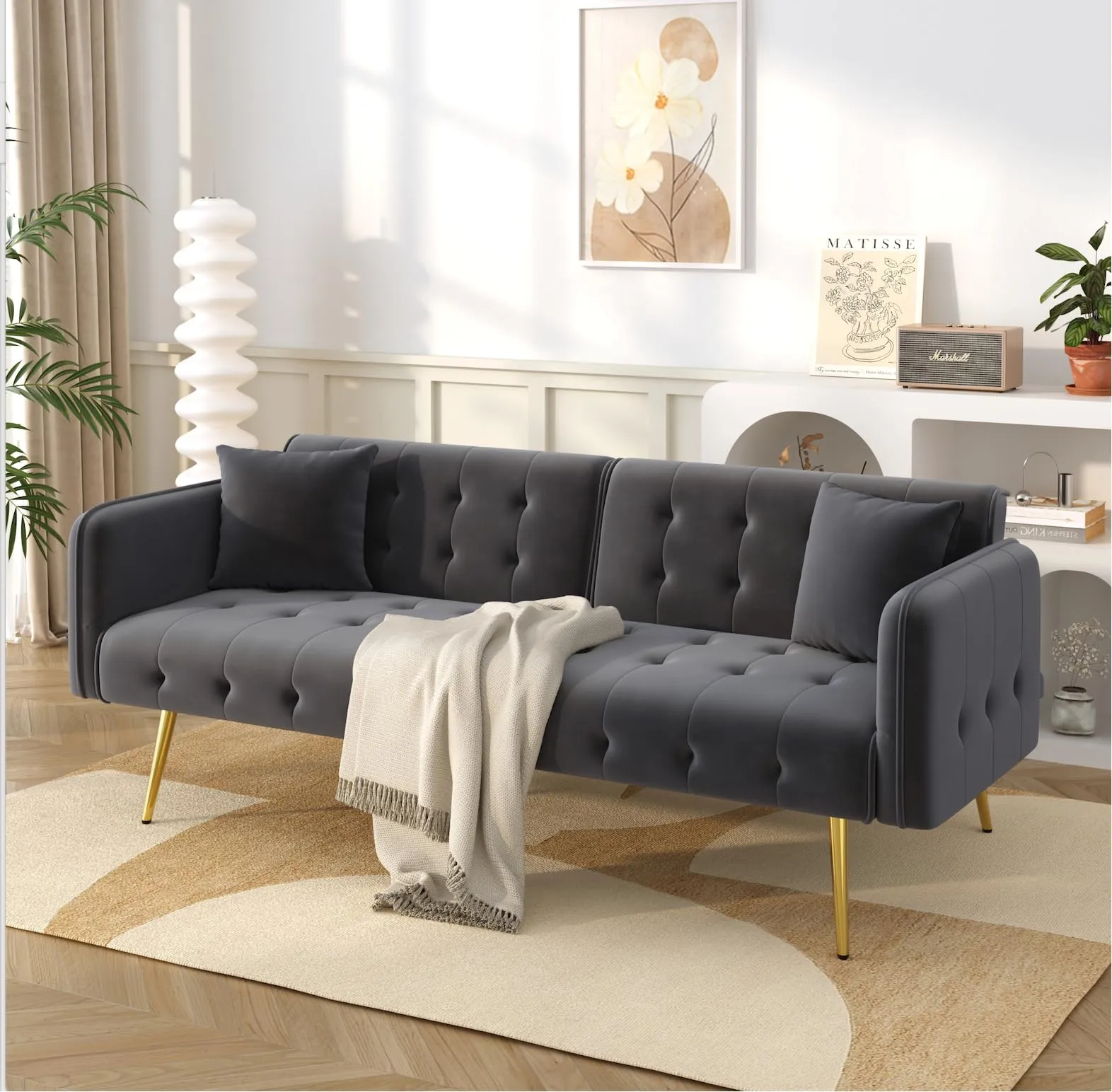 NADEUSAK Divano Multifunzione a Due Posti Convertibile in Letto, Velluto Grigio Antico, 80x180cm - immagine 1