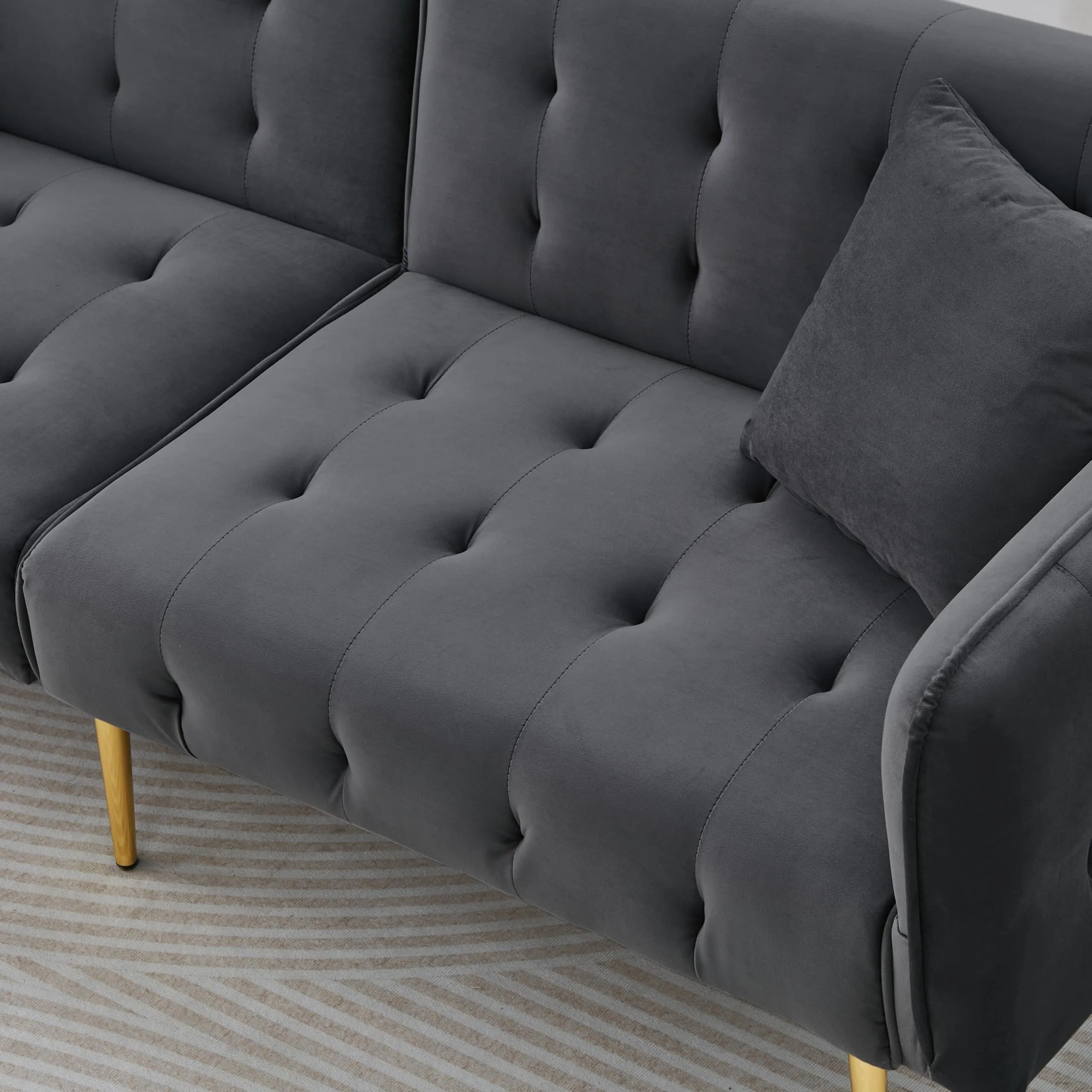 NADEUSAK Divano Multifunzione a Due Posti Convertibile in Letto, Velluto Grigio Antico, 80x180cm - immagine 8