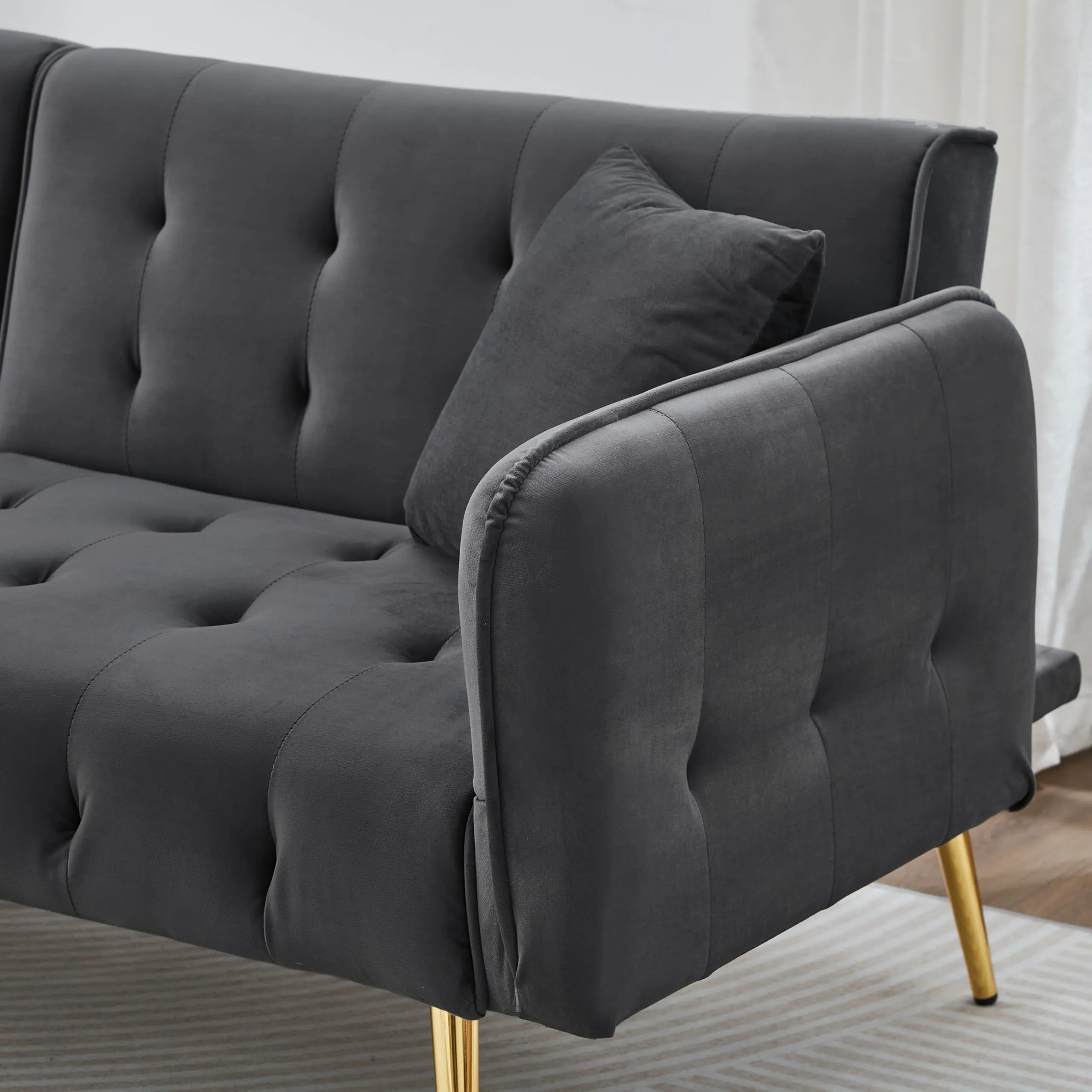 NADEUSAK Divano Multifunzione a Due Posti Convertibile in Letto, Velluto Grigio Antico, 80x180cm - immagine 9