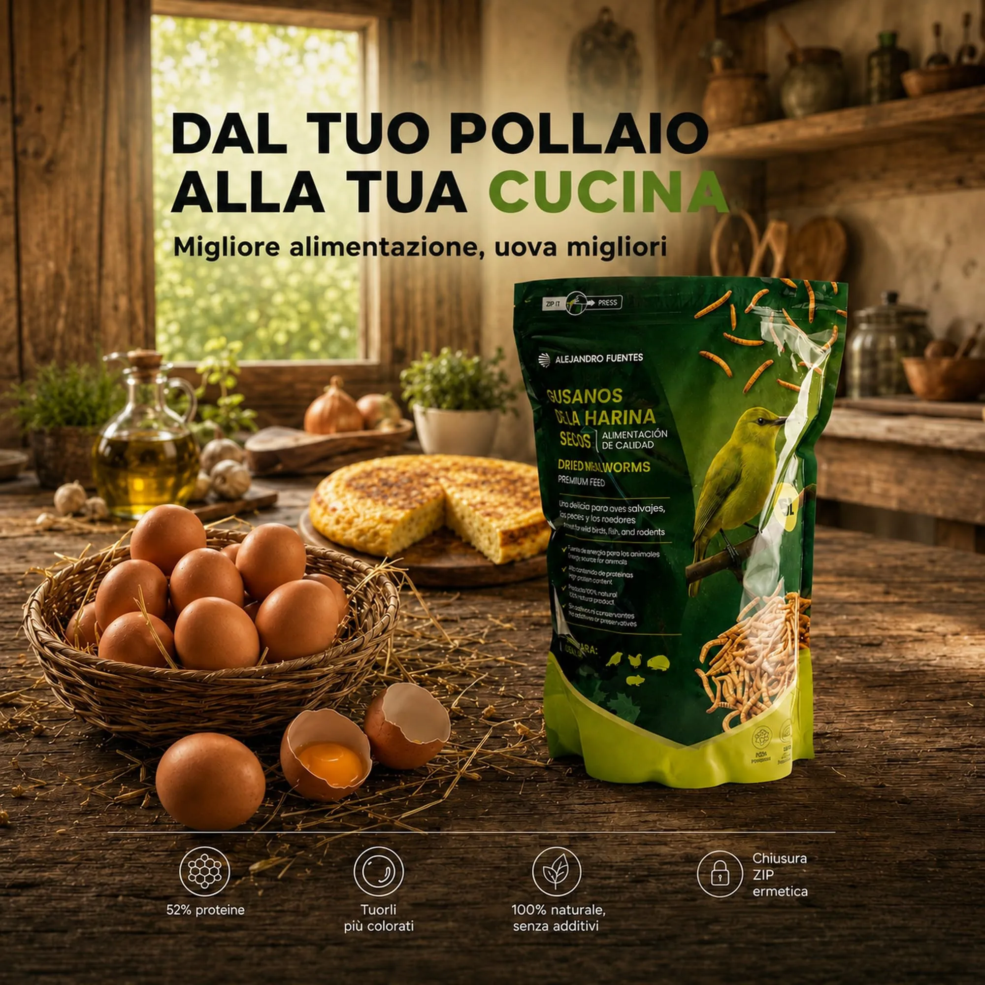 ALEJANDRO FUENTES Camole della Farina Essiccate Tenebrio Molitor 52% Proteine, 800g - immagine 4