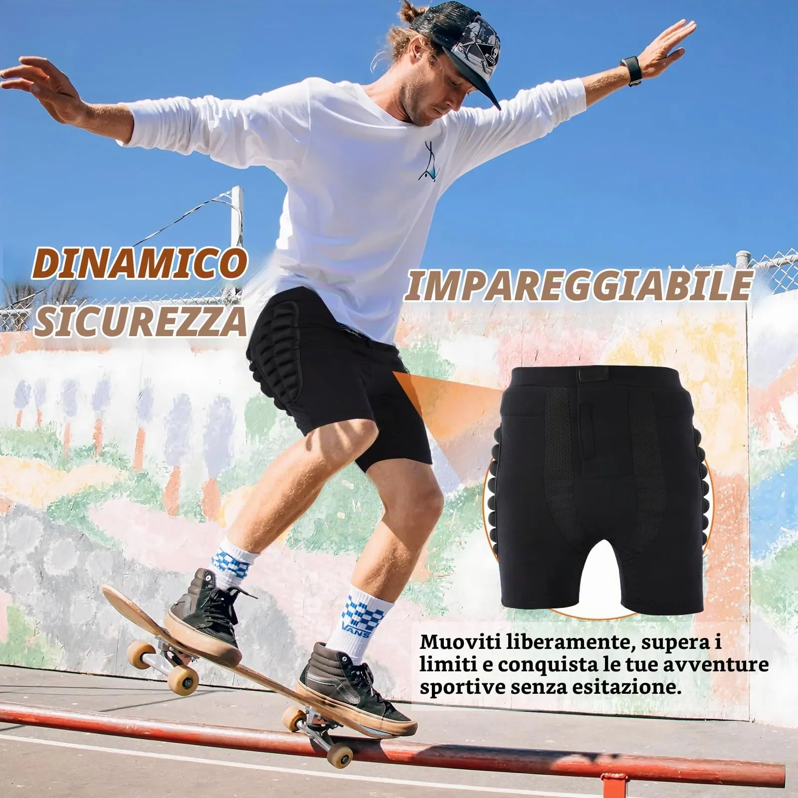AOOWU Pantaloncini Protettivi Imbottiti per Snowboard, Pattinaggio, Sci e Skateboard, Protezione 3D per Anca, Coscia e Coccige - immagine 7