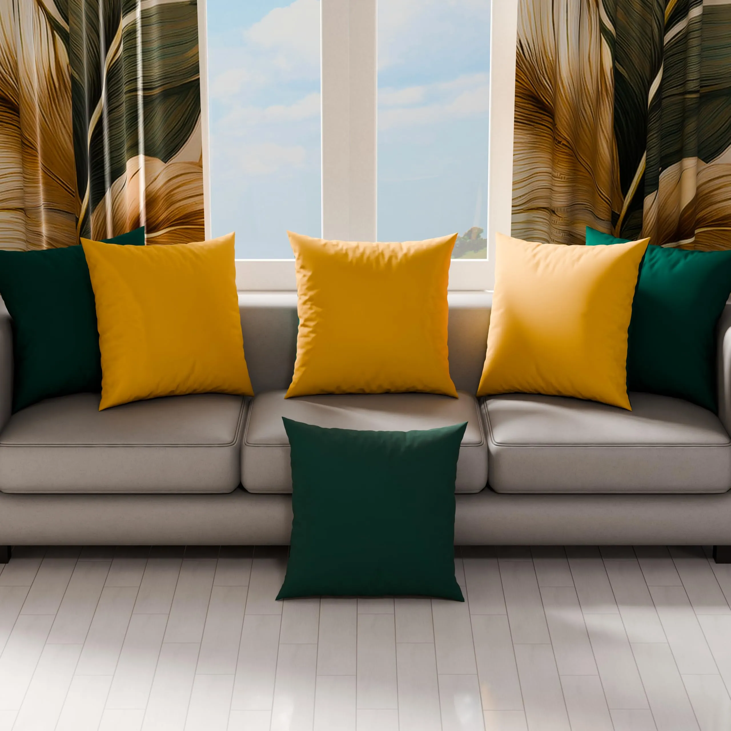 PETTI Artigiani Italiani Federe Cuscino 65x65 cm in Microfibra, Set di 2, Double Face Verde Smeraldo Giallo Ocra - immagine 3