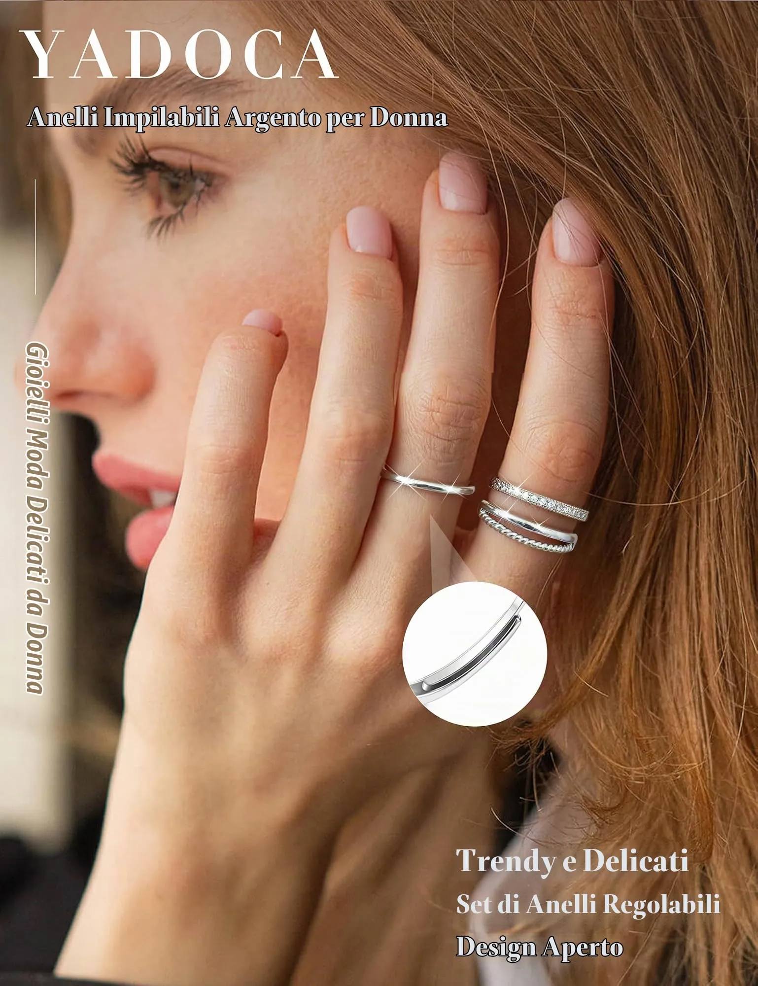 YADOCA Set di 5 Anelli in Argento Regolabili per Donna - immagine 2