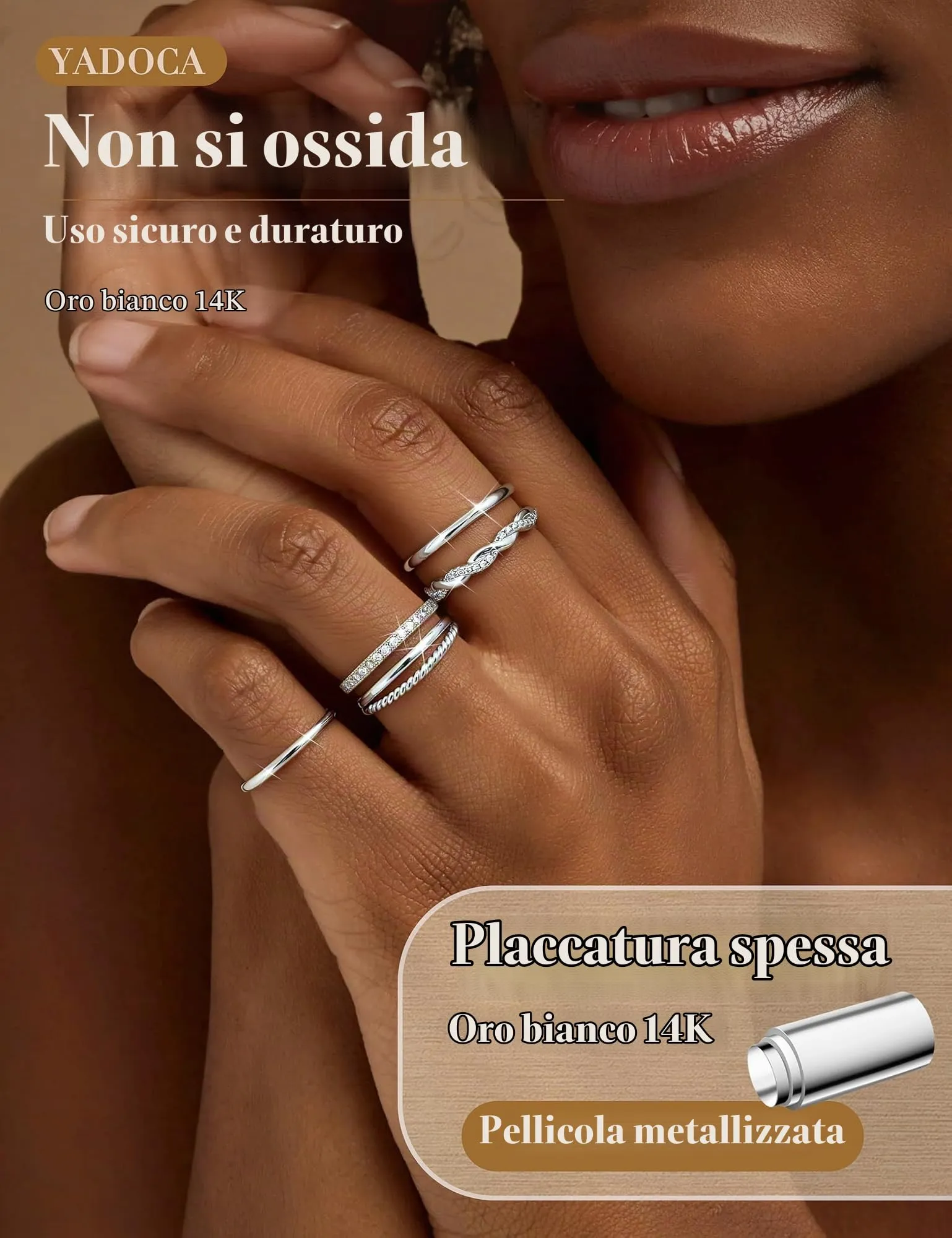 YADOCA Set di 5 Anelli in Argento Regolabili per Donna - immagine 3