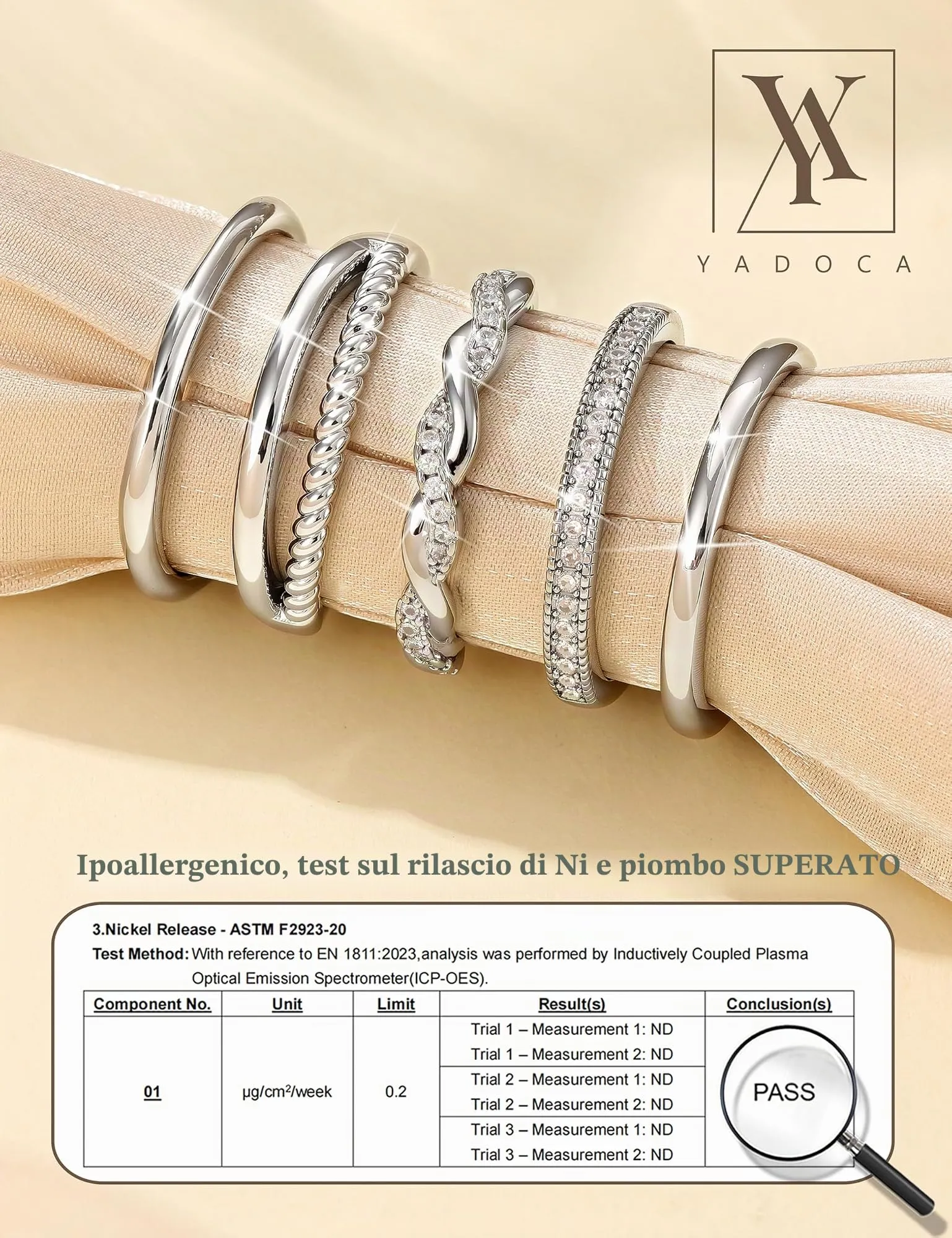 YADOCA Set di 5 Anelli in Argento Regolabili per Donna - immagine 5
