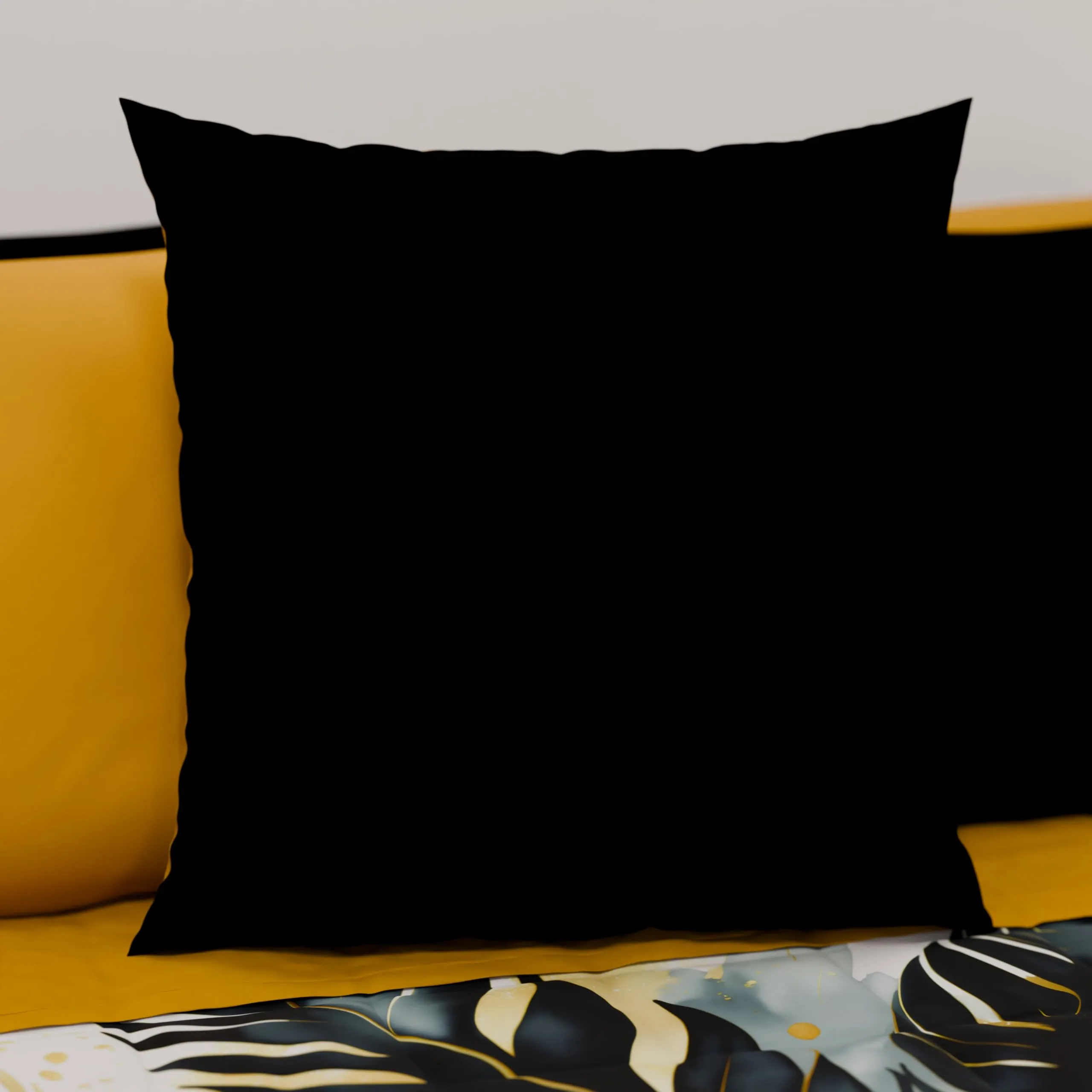 PETTI Artigiani Italiani Coppia di Federe Cuscino 65x65 cm in Microfibra Double Face Giallo Ocra e Nero, Set di 2 - immagine 2