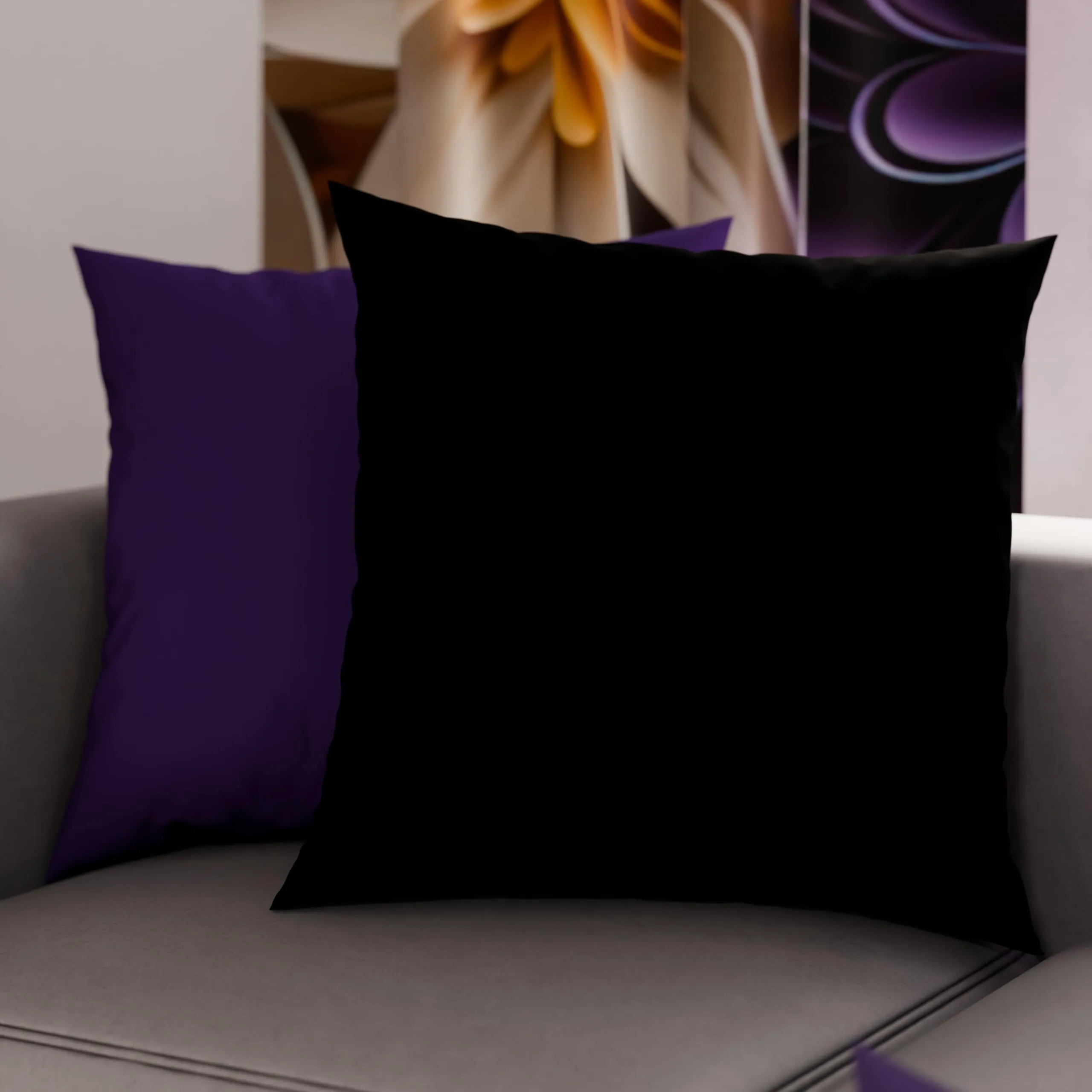 PETTI Artigiani Italiani Coppia di Federe Cuscino 60x60 cm in Microfibra Double Face, Nero e Viola, Set di 2 - immagine 1