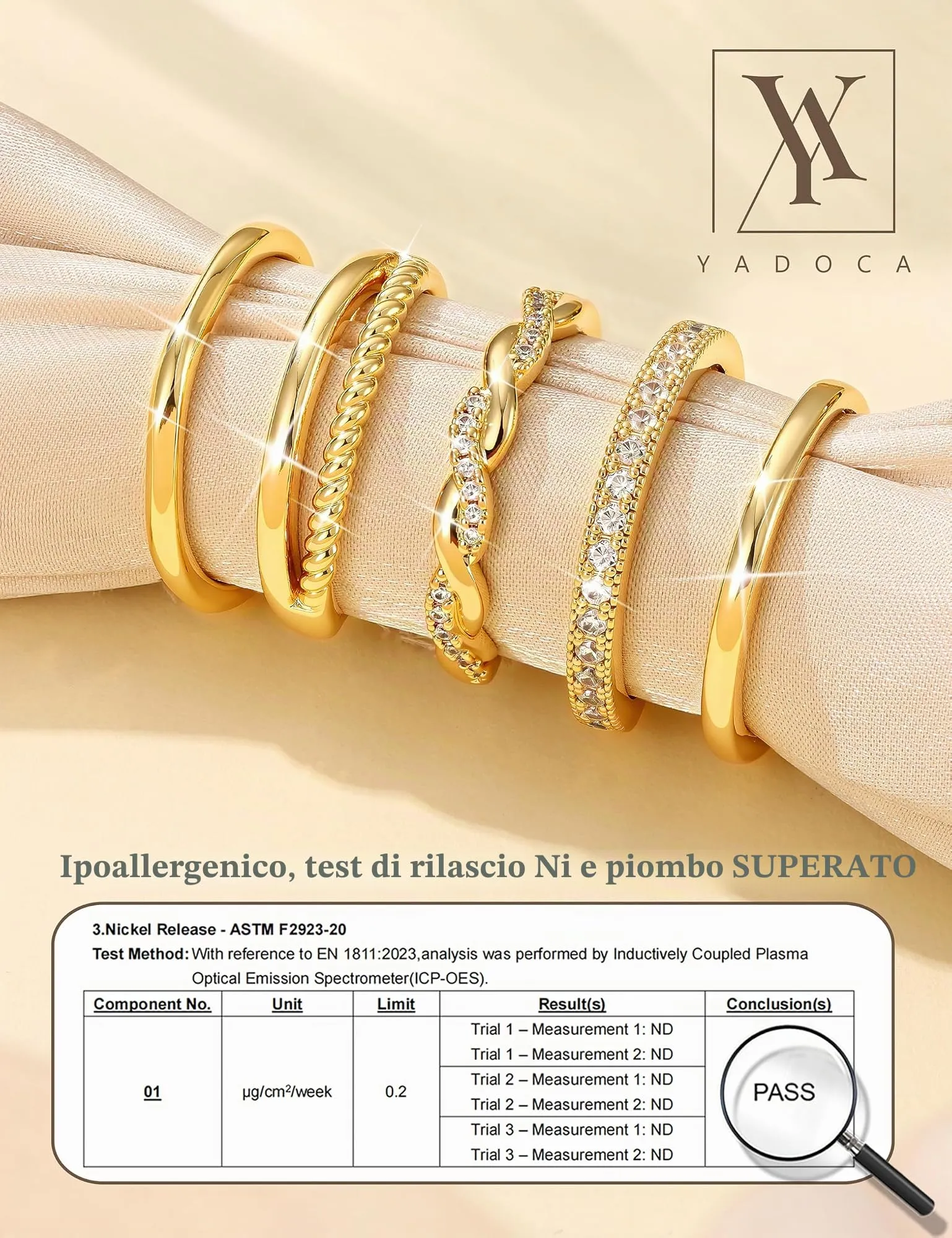 YADOCA Set di 5 Anelli in Oro Regolabili e Impilabili per Donna - immagine 5