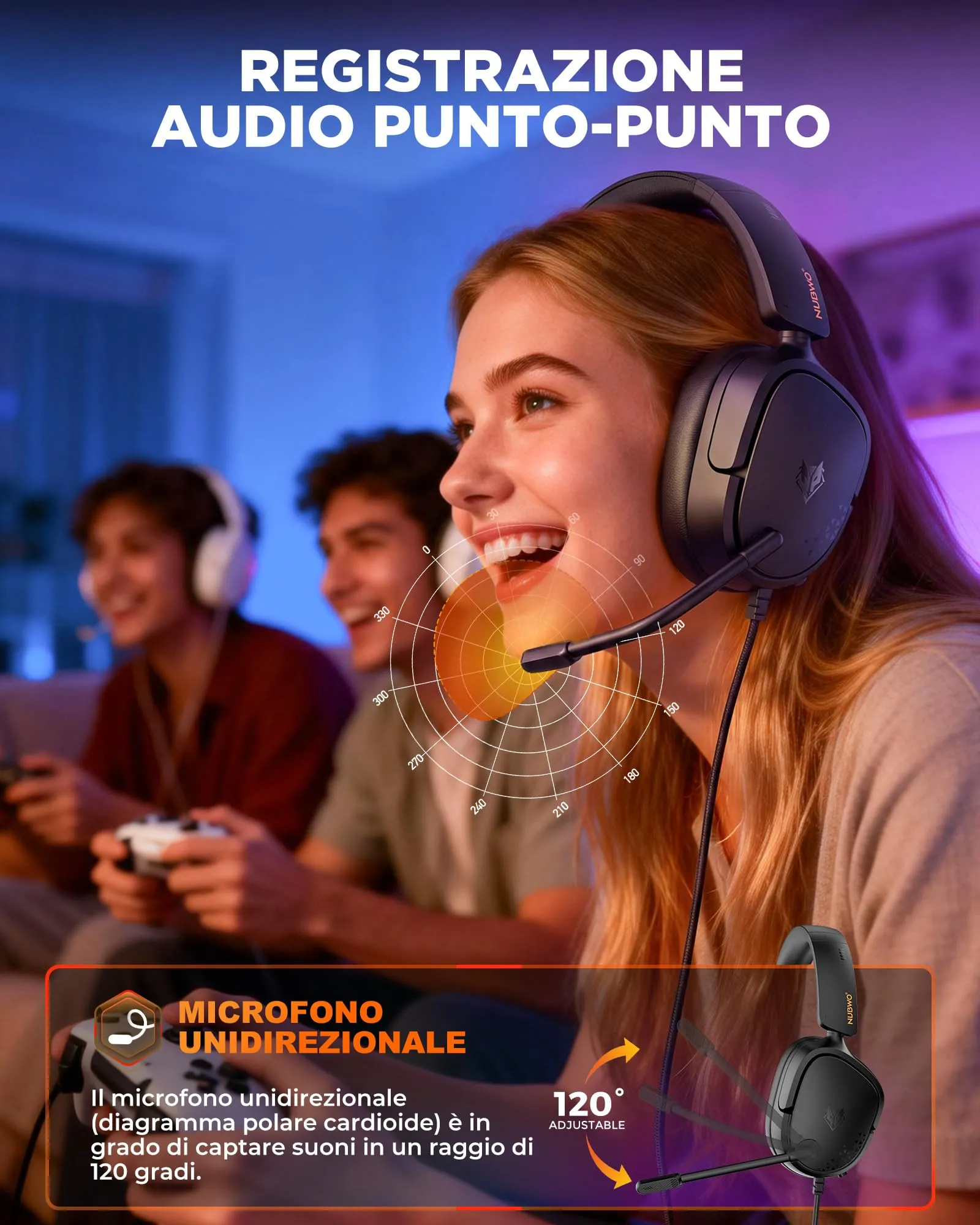 NUBWO HG04L Cuffie Gaming per PS5, PS4, Xbox Series X|S, Xbox One, Switch - Microfono Unidirezionale, Memory Foam, Jack 3,5mm (Nero) - immagine 3