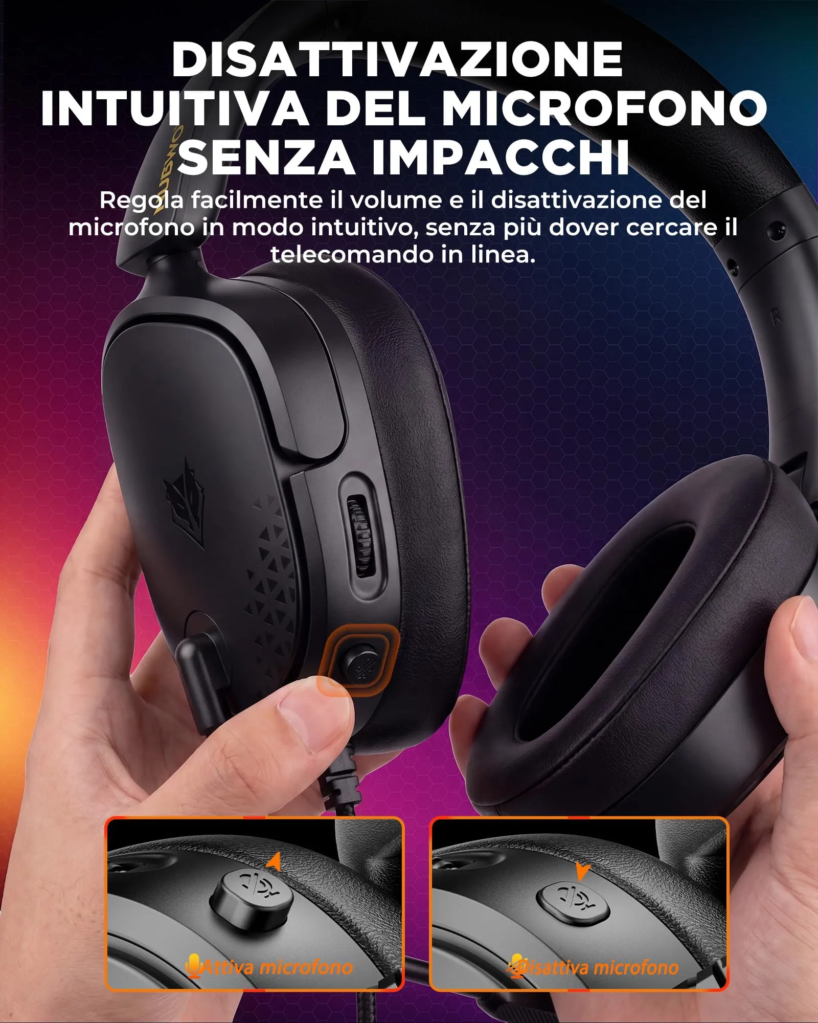 NUBWO HG04L Cuffie Gaming per PS5, PS4, Xbox Series X|S, Xbox One, Switch - Microfono Unidirezionale, Memory Foam, Jack 3,5mm (Nero) - immagine 4