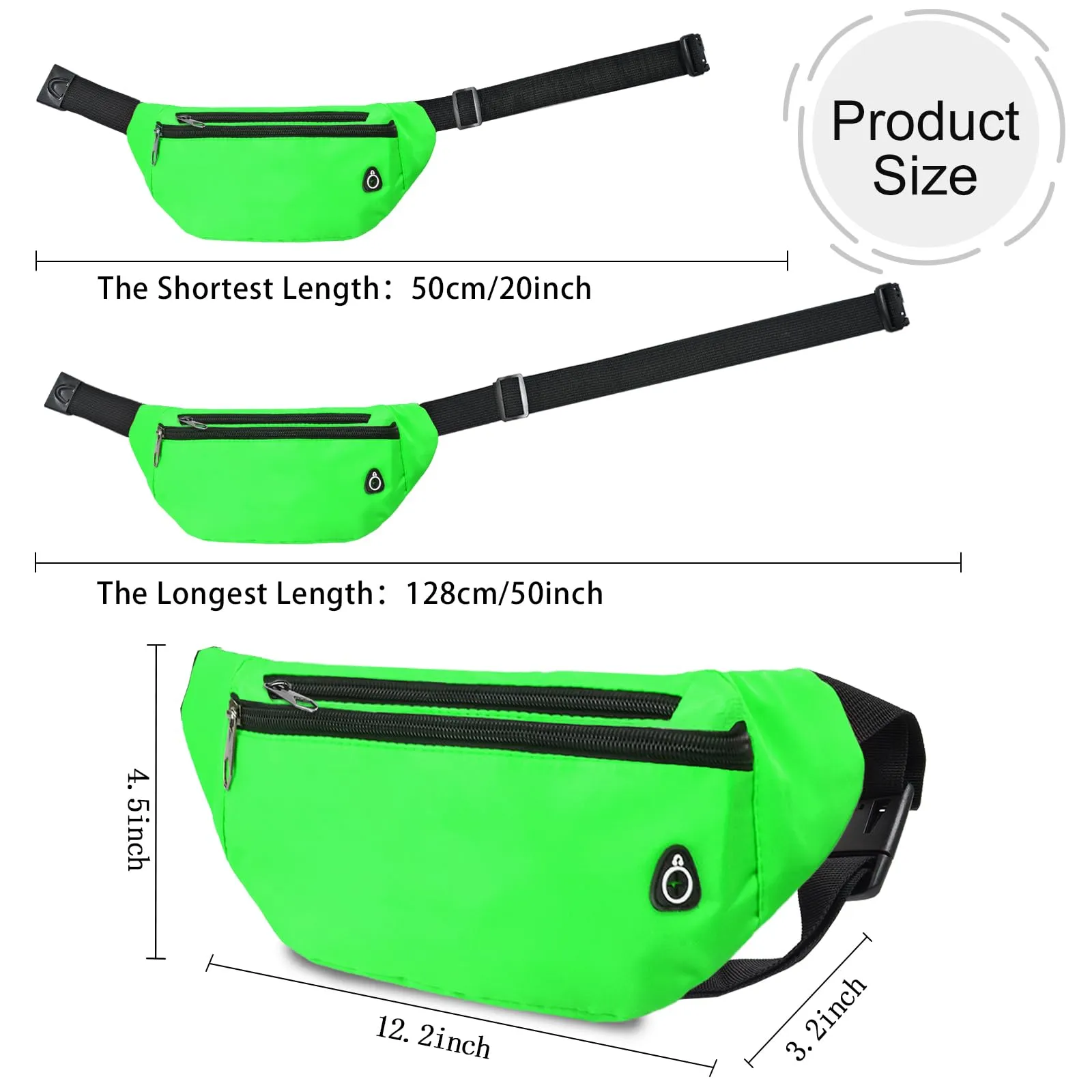 Rosoz Marsupio Unisex Sportivo Impermeabile, Verde a righe - immagine 2