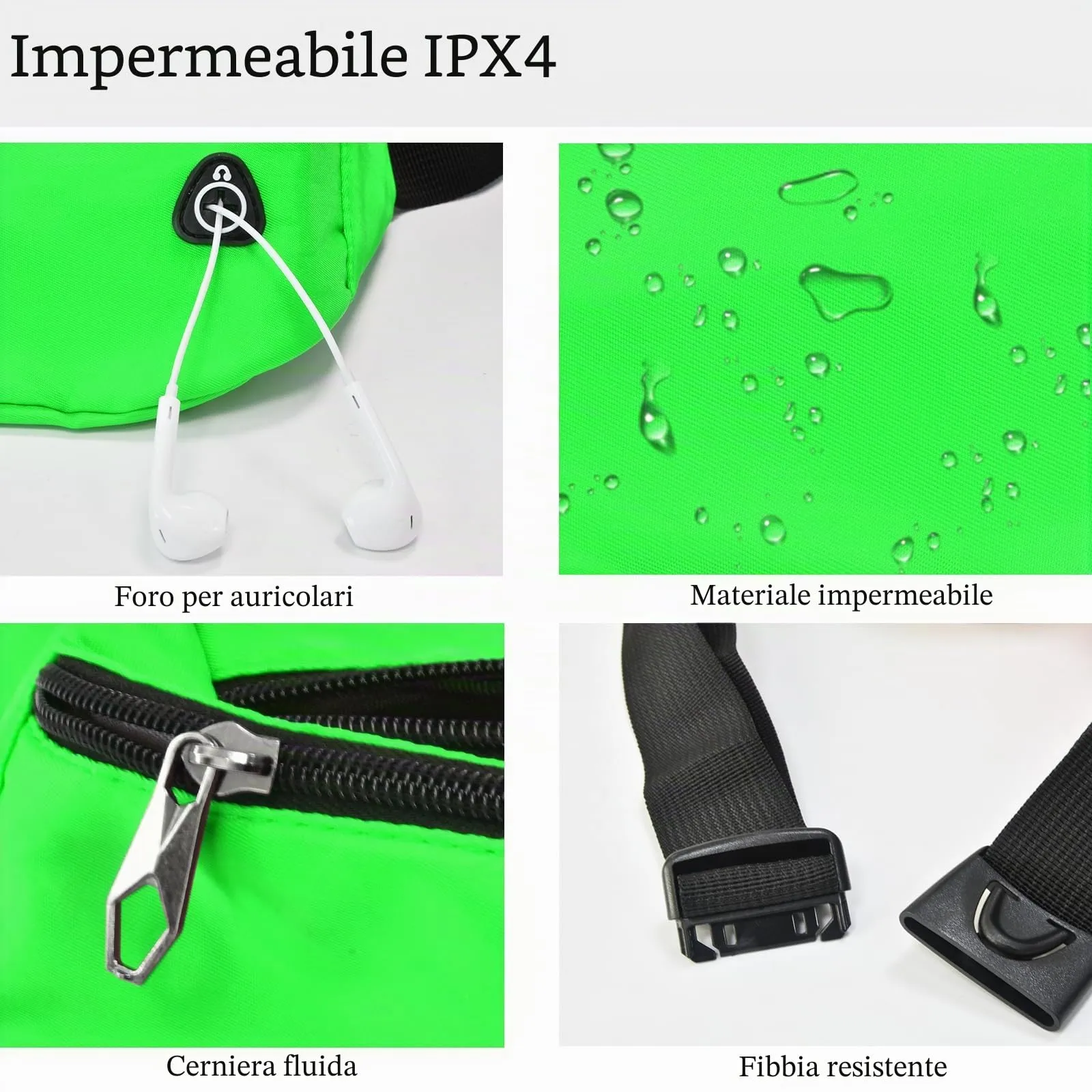 Rosoz Marsupio Unisex Sportivo Impermeabile, Verde a righe - immagine 3