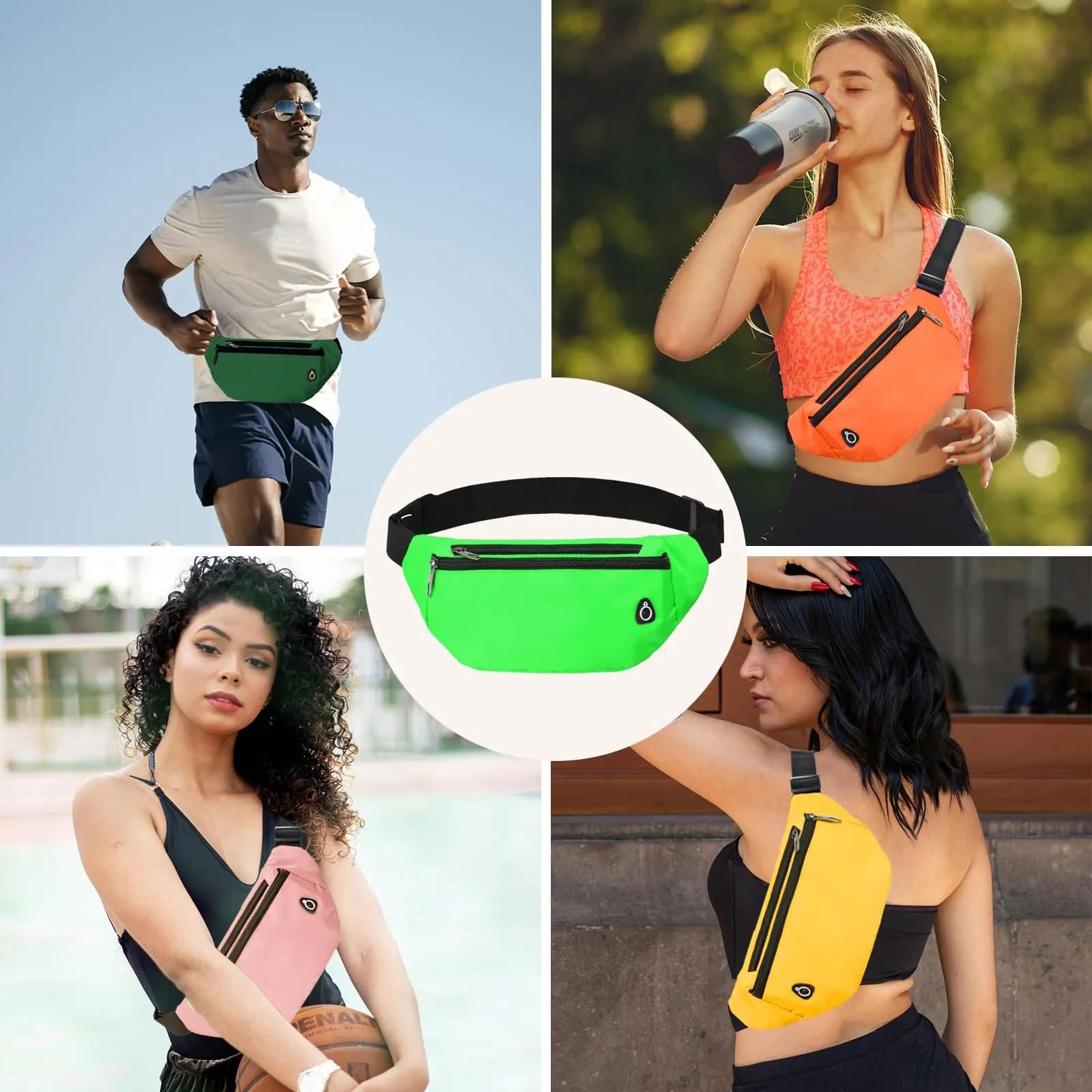 Rosoz Marsupio Unisex Sportivo Impermeabile, Verde a righe - immagine 5