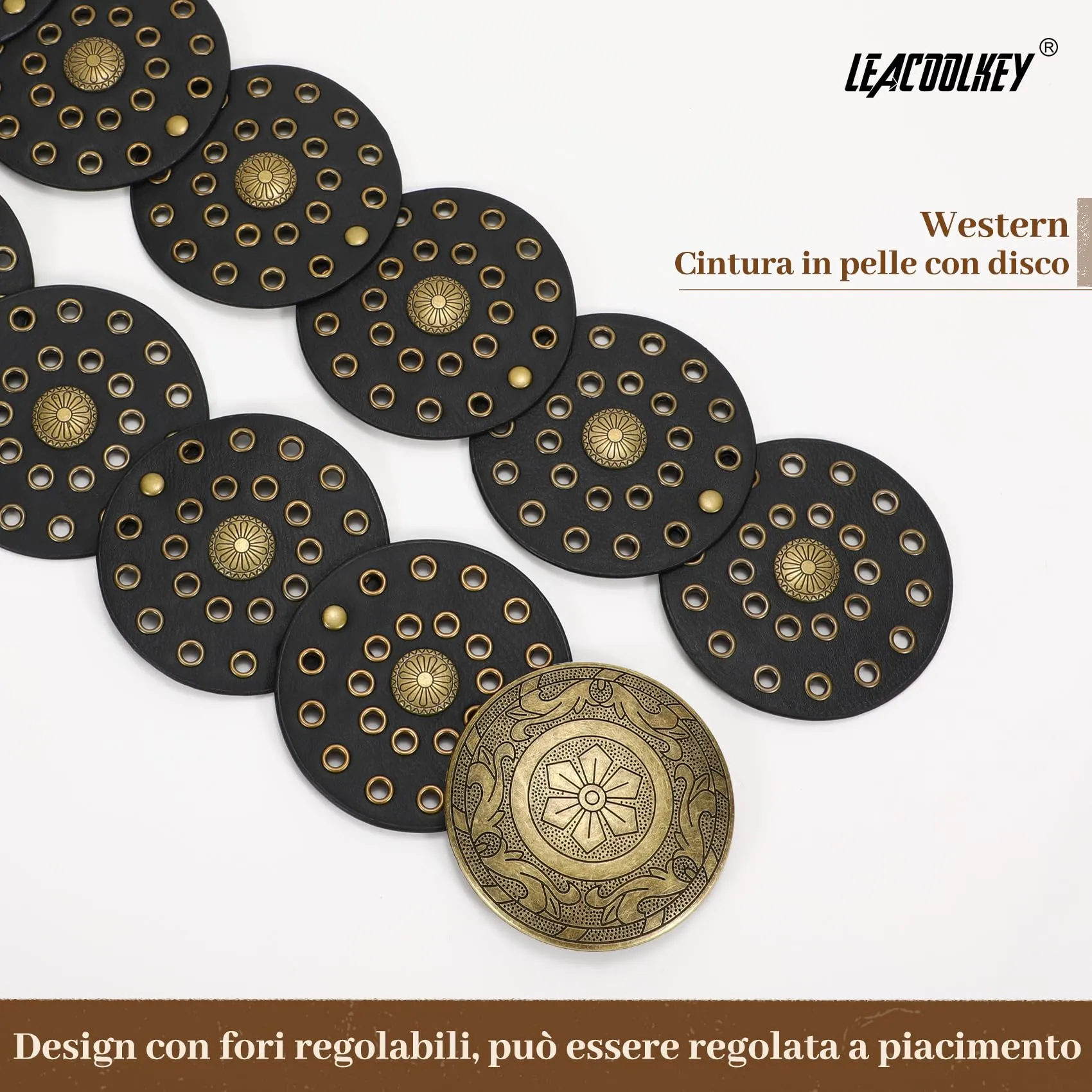 LEACOOLKEY Cintura Donna Boho Disco Larga Western in Pelle Concho per Vestiti e Jeans - immagine 5