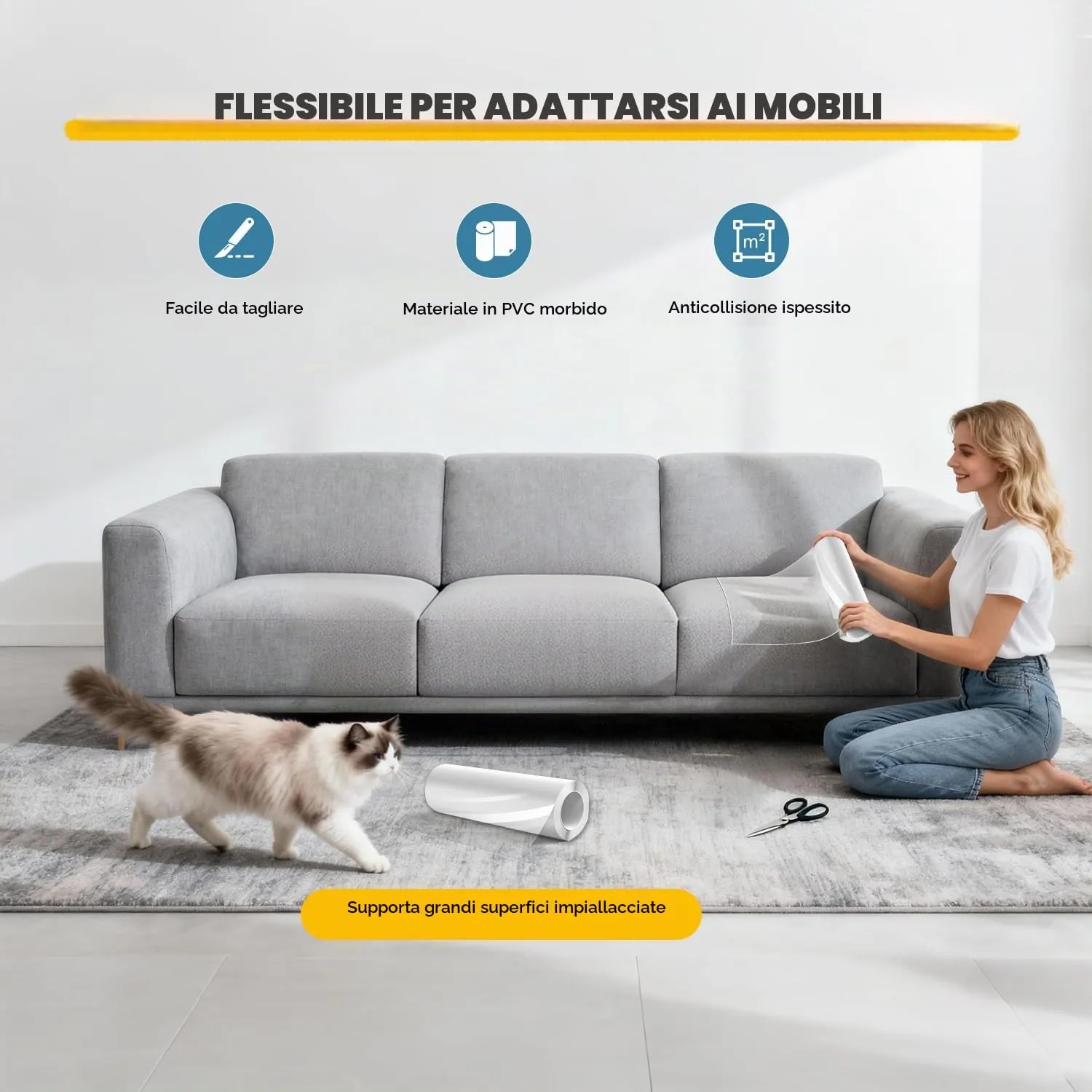 Lovcoyo Protezione Divano Antigraffio per Gatti in PVC, 40x500cm, Trasparente - immagine 3