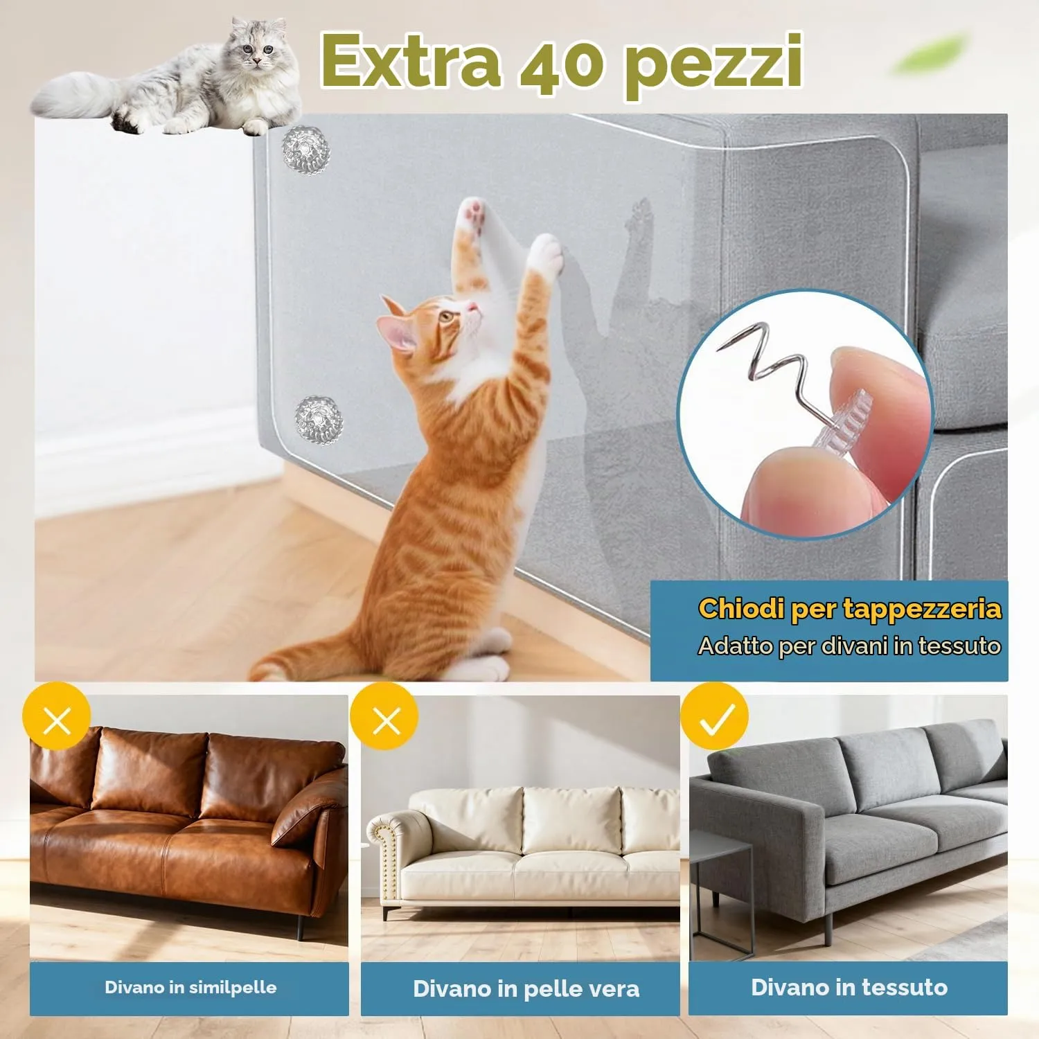 Lovcoyo Protezione Divano Antigraffio per Gatti in PVC, 40x500cm, Trasparente - immagine 7