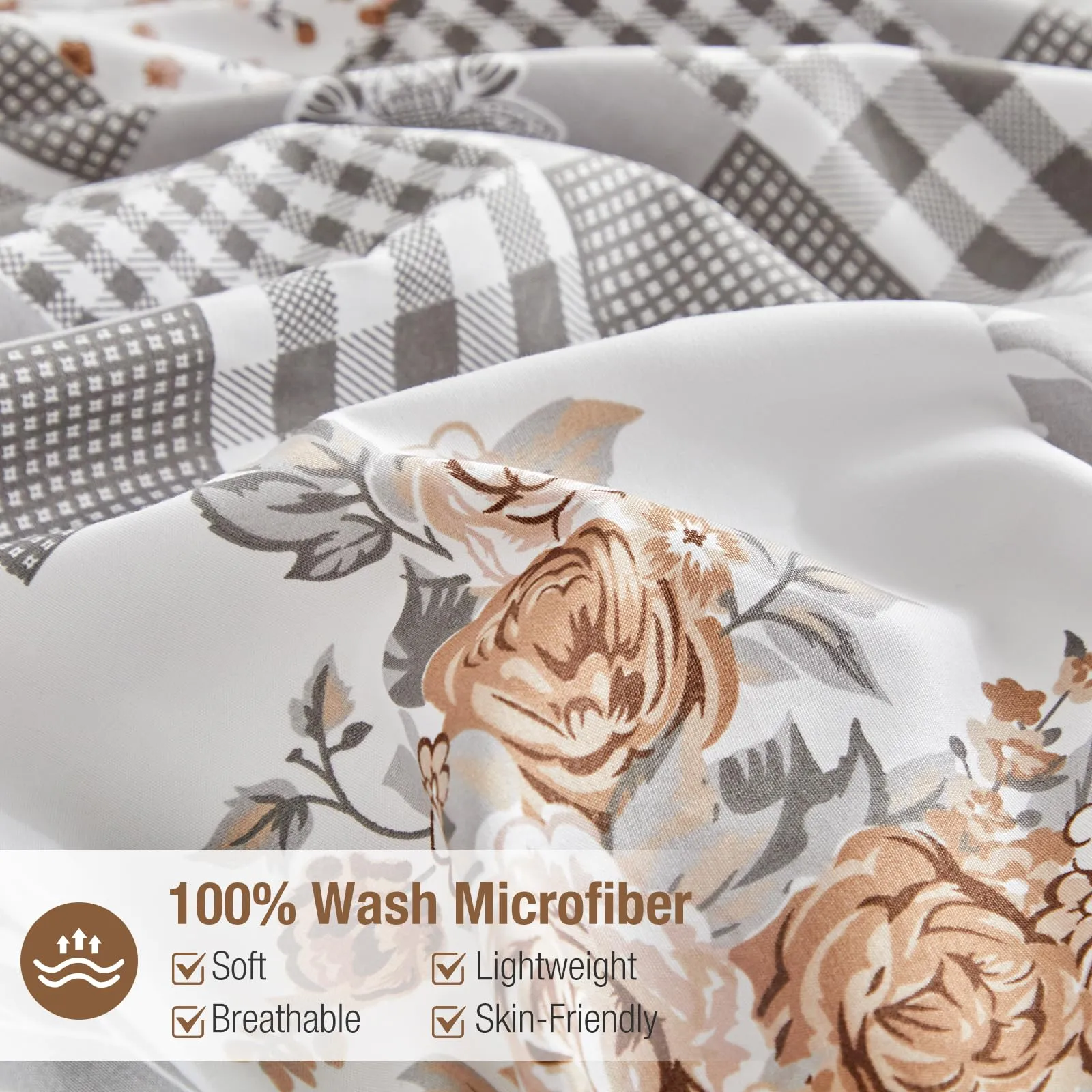 Tokokimo Set Copripiumino Matrimoniale 3 Pezzi, Motivo Patchwork Pattaya in Microfibra, 240x220 cm, Khaki - immagine 3