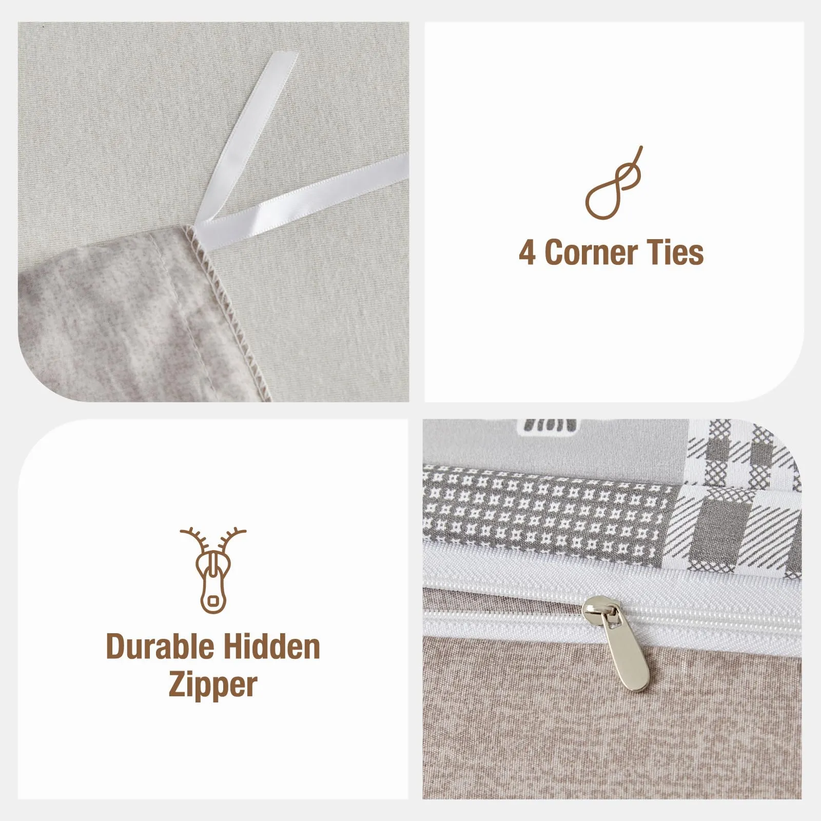 Tokokimo Set Copripiumino Matrimoniale 3 Pezzi, Motivo Patchwork Pattaya in Microfibra, 240x220 cm, Khaki - immagine 4