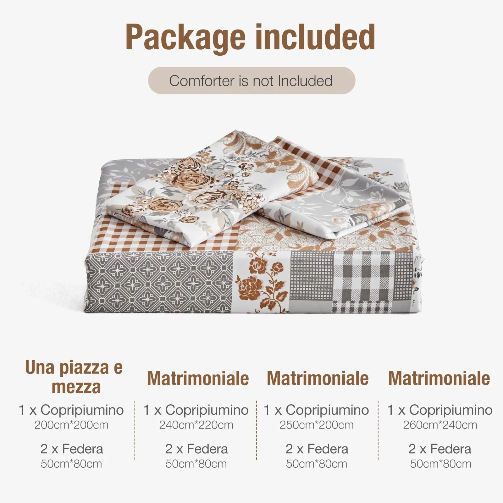 Tokokimo Set Copripiumino Matrimoniale 3 Pezzi, Motivo Patchwork Pattaya in Microfibra, 240x220 cm, Khaki - immagine 7