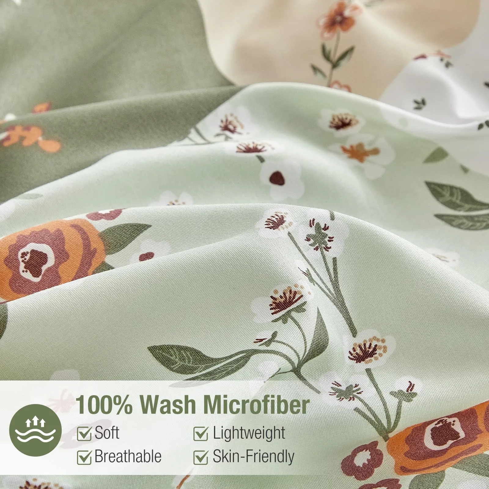 Tokokimo Set Copripiumino Matrimoniale 3 Pezzi, Motivo Patchwork Pattaya in Microfibra, 240x220 cm, Verde Beige - immagine 3