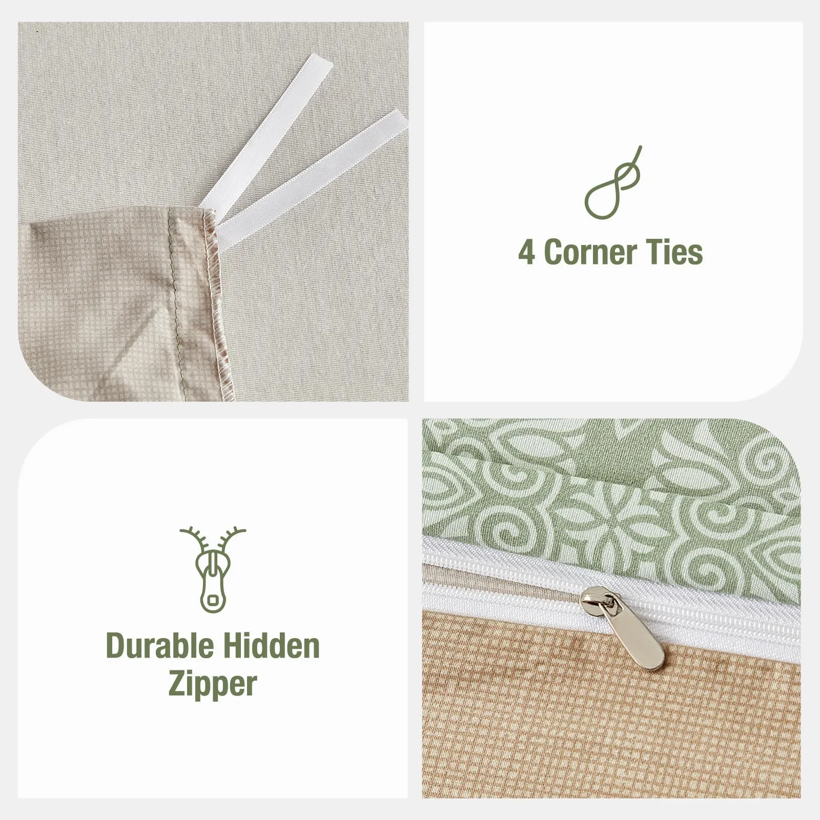 Tokokimo Set Copripiumino Matrimoniale 3 Pezzi, Motivo Patchwork Pattaya in Microfibra, 240x220 cm, Verde Beige - immagine 4