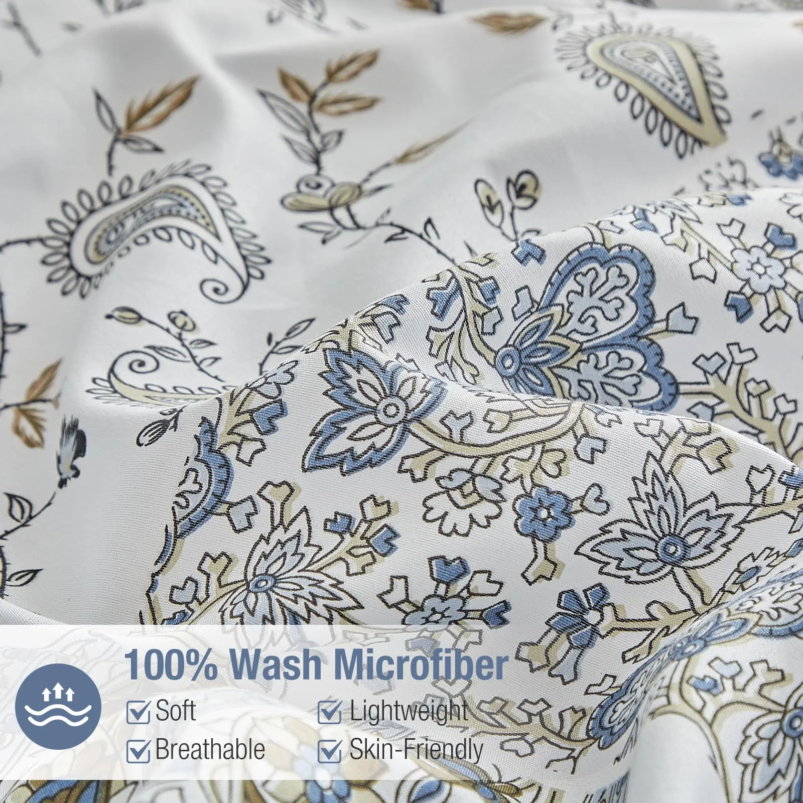 Tokokimo Set Copripiumino Matrimoniale 3 Pezzi Motivo Patchwork Sogno Blu, 240x220 cm con 2 Federe 50x80 cm, Microfibra, Azzurro - immagine 6