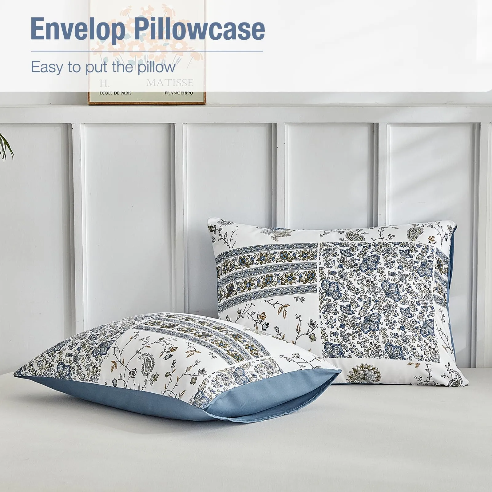 Tokokimo Set Copripiumino Matrimoniale 3 Pezzi Motivo Patchwork Sogno Blu, 240x220 cm con 2 Federe 50x80 cm, Microfibra, Azzurro - immagine 8