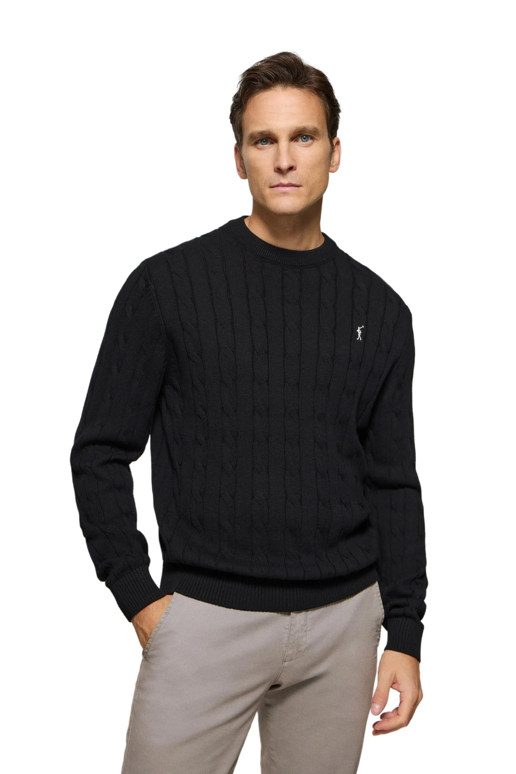 Polo Club Maglione a Treccia da Uomo, Nero, Scollo Tondo - immagine 1
