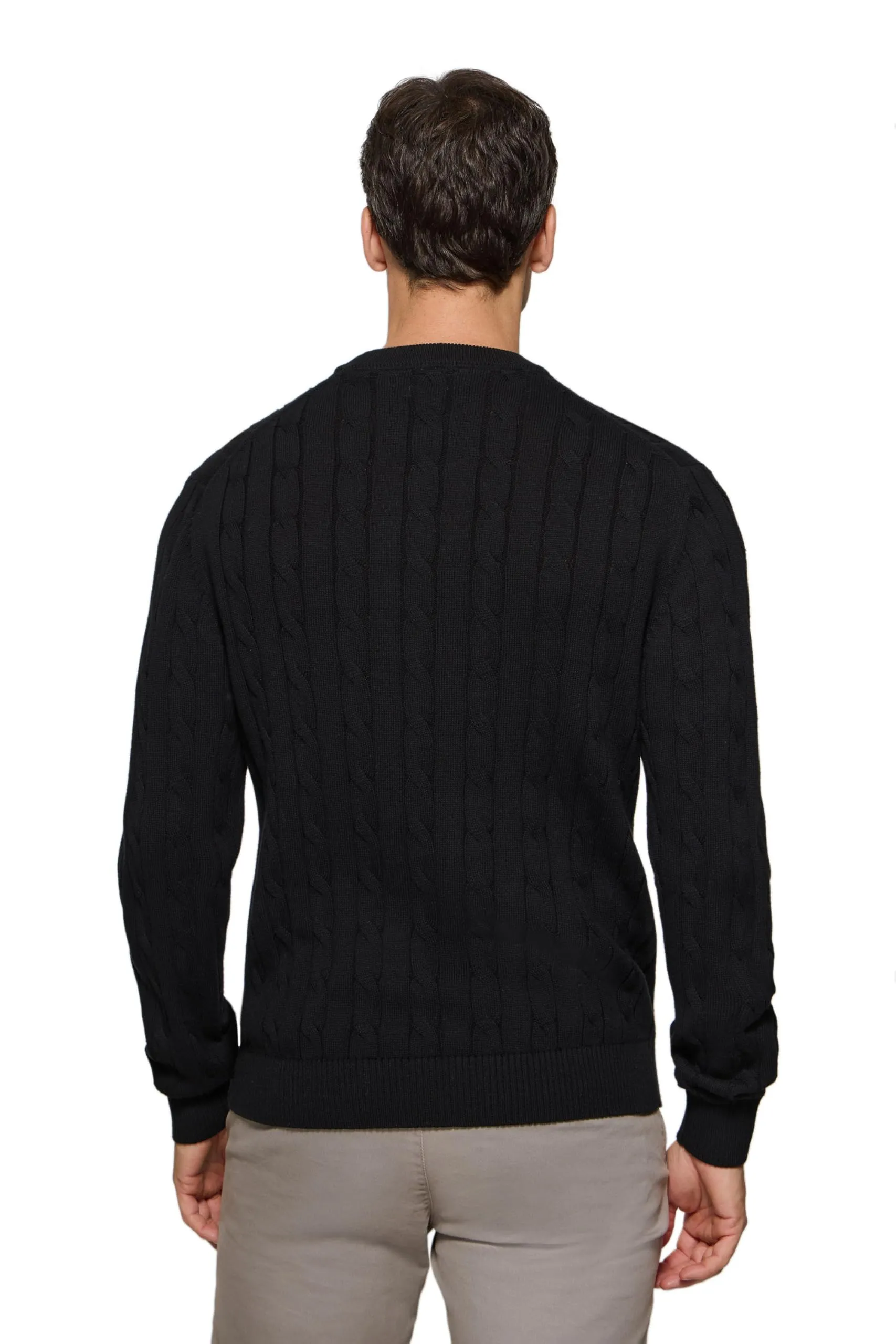 Polo Club Maglione a Treccia da Uomo, Nero, Scollo Tondo - immagine 2