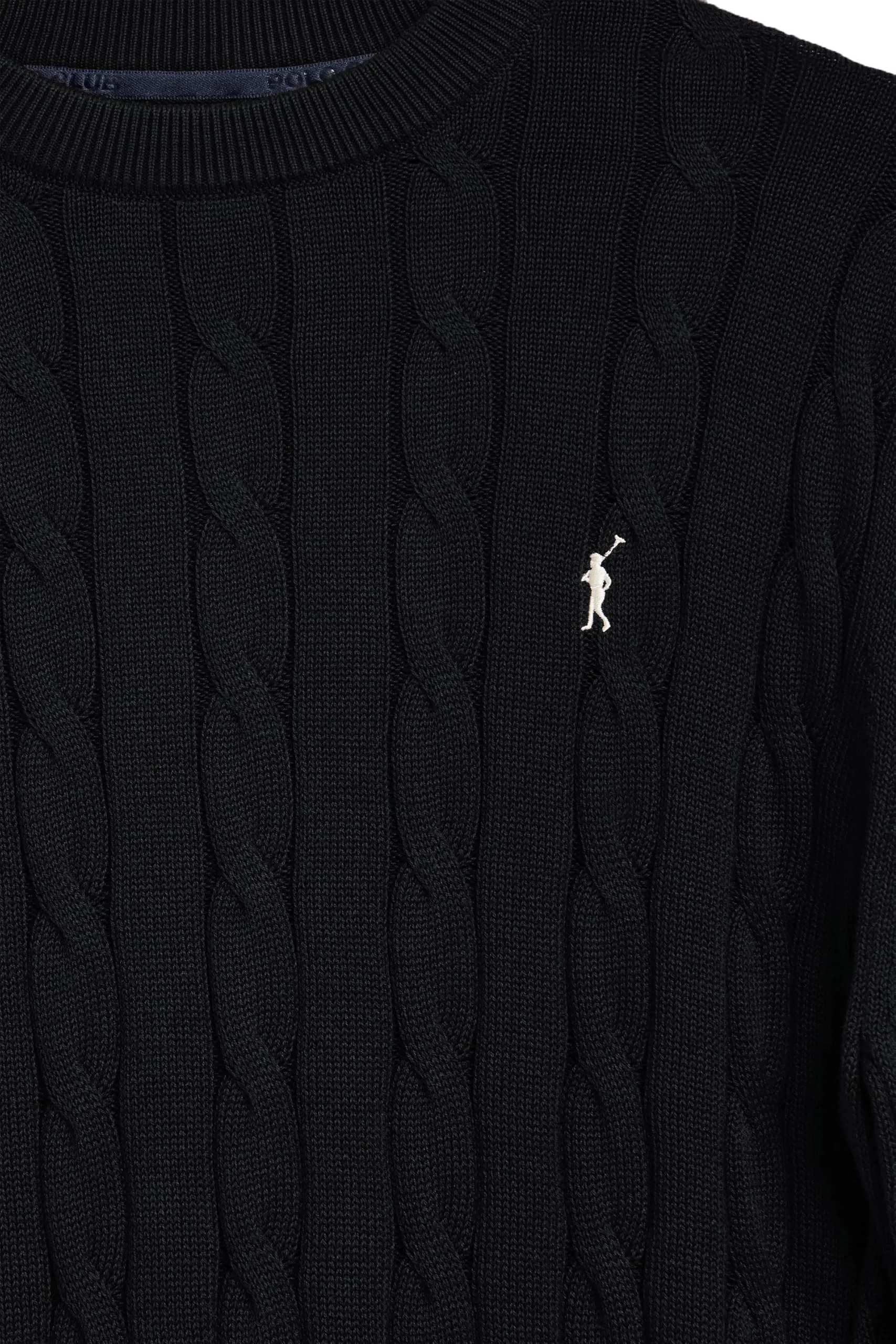 Polo Club Maglione a Treccia da Uomo, Nero, Scollo Tondo - immagine 5